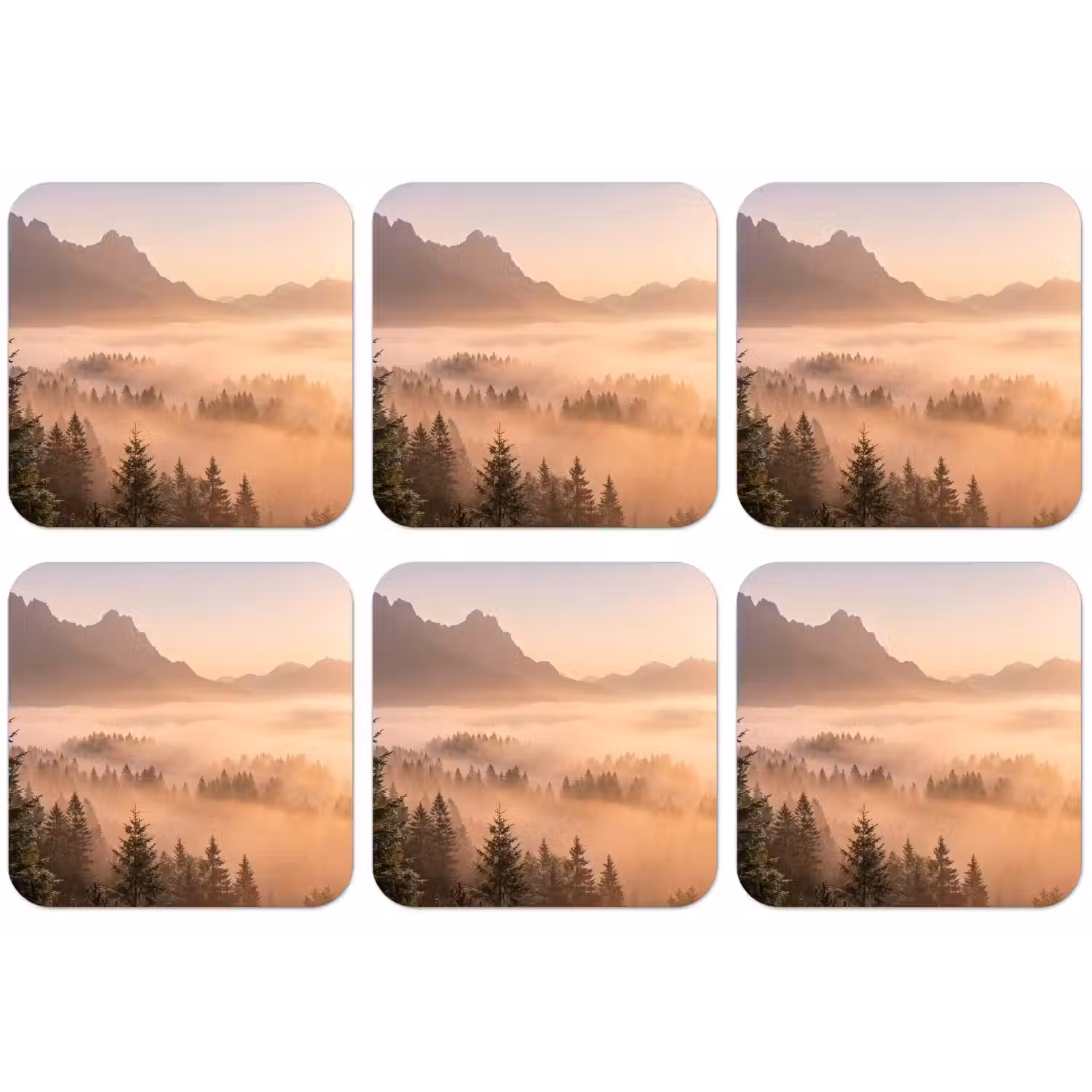 Zonlicht - Mist - Bergen - Bomen onderzetter kurk middel -zkaufland3dotto