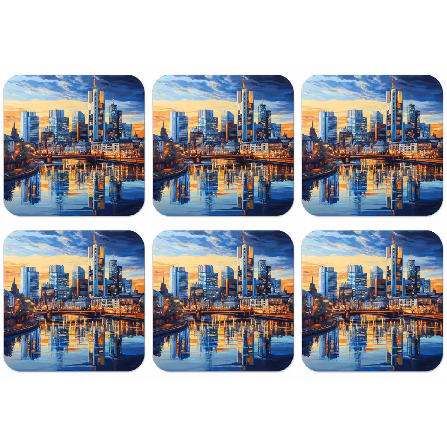 Zonsondergang Frankfurt - Stad - Skyline - Water onderzetter kurk middel -zkaufland3dotto