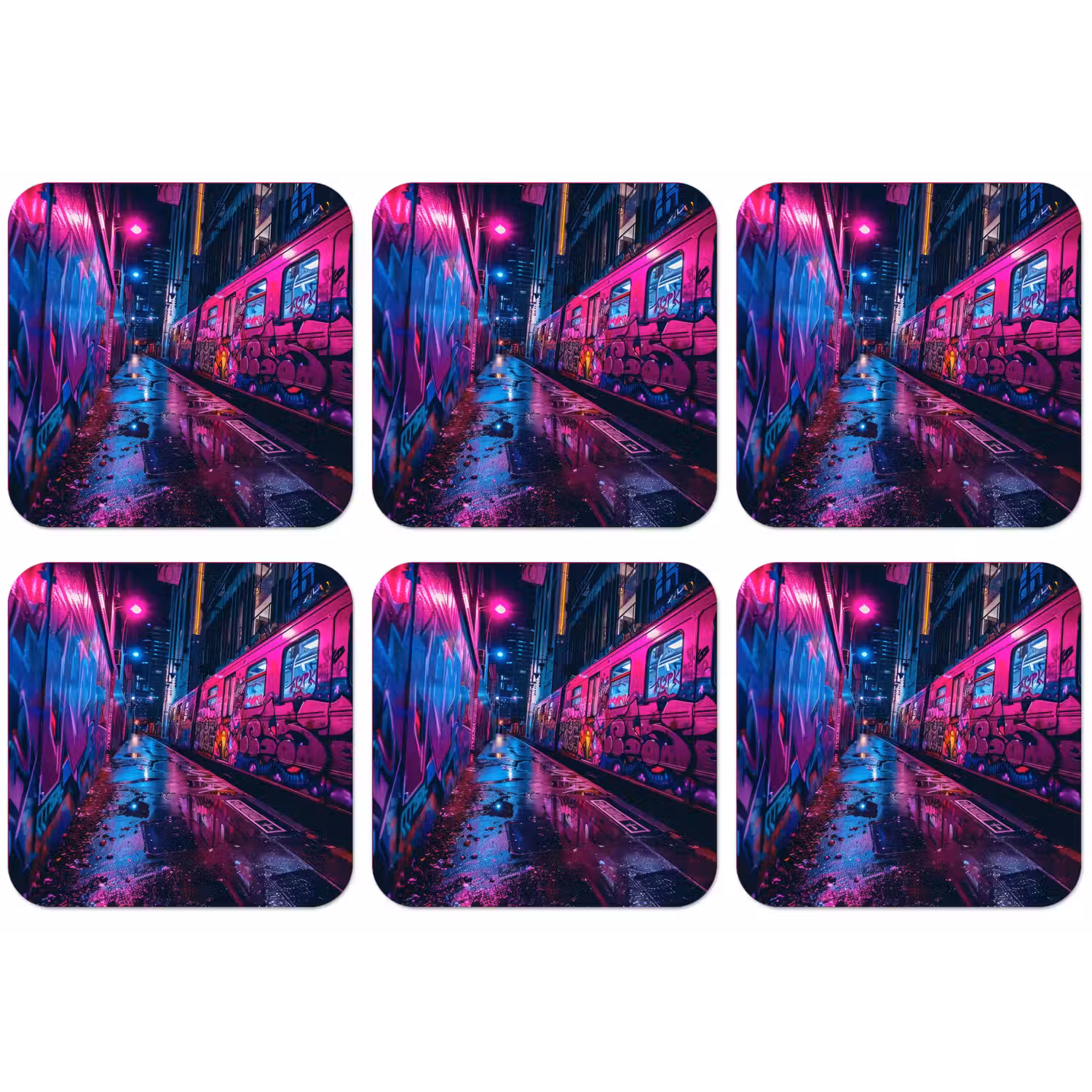 Stad - Neon - Nacht - Roze - Graffiti onderzetter kurk middel -zkaufland3dotto