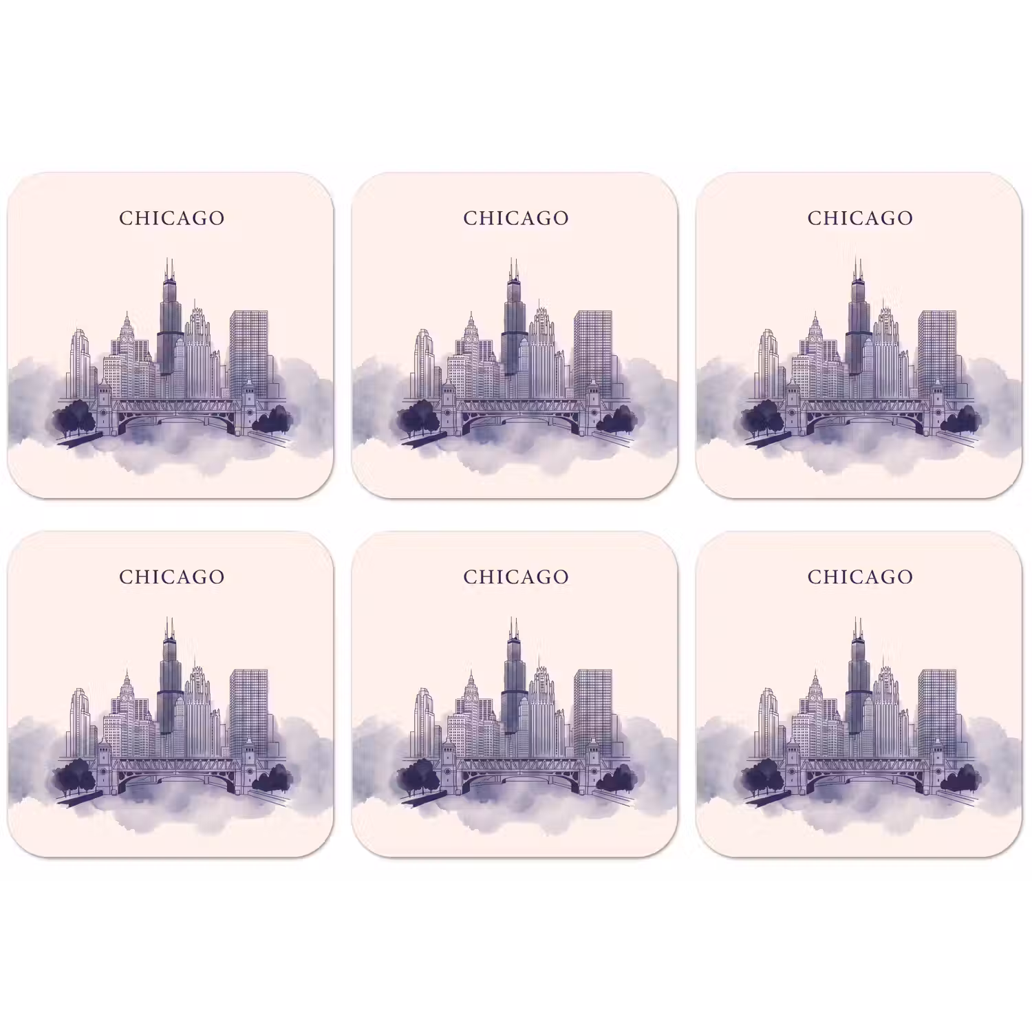 Stad - Skyline - Architectuur - Lijntekening - Blauw onderzetter kurk middel -zkaufland3dotto