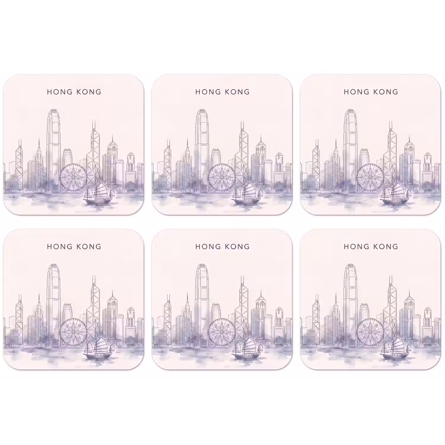 Stad - Skyline - Water - Lijntekening - Blauw onderzetter kurk middel -zkaufland3dotto