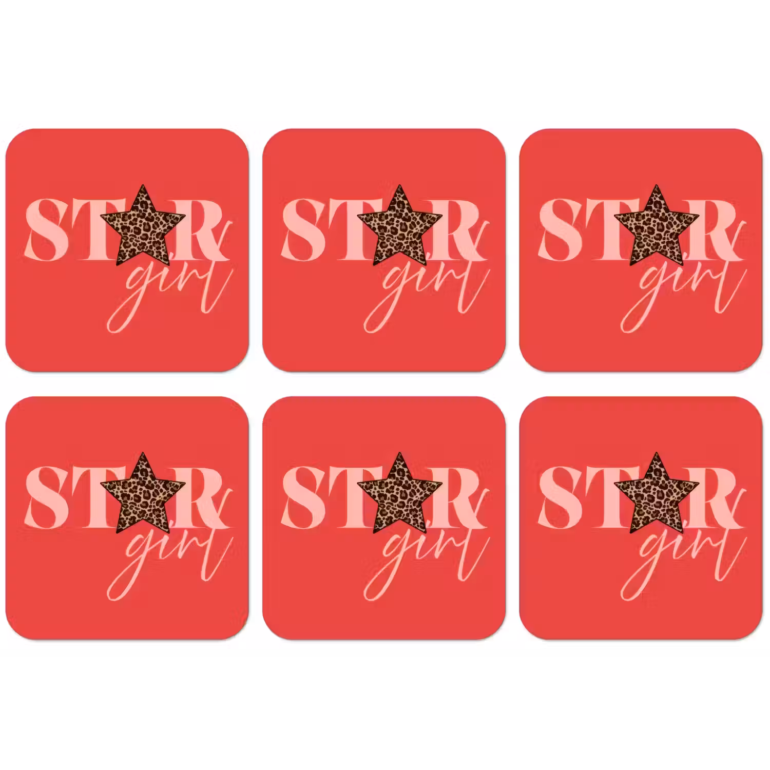 Star girl - Rood - Panter - Ster onderzetter kurk middel -zkaufland3dotto