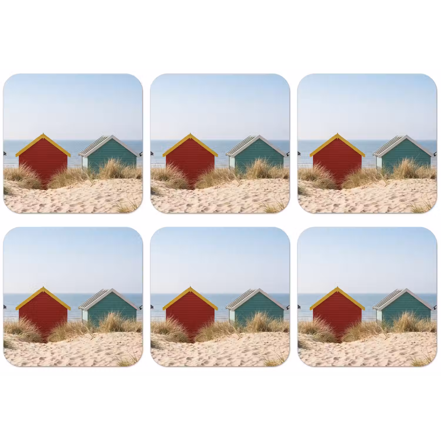 Strand - Huisjes - Kleurrijk - Duinen onderzetter kurk middel -zkaufland3dotto