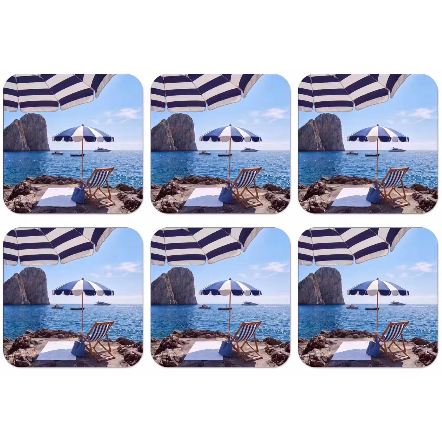 Strand - Ligstoel - Parasol - Zomer - Blauw onderzetter kurk middel -zkaufland3dotto