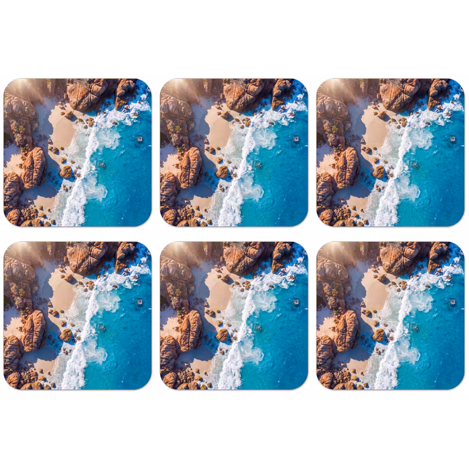 Strand - Zee - Rotsen - Natuur - Blauw onderzetter kurk middel -zkaufland3dotto