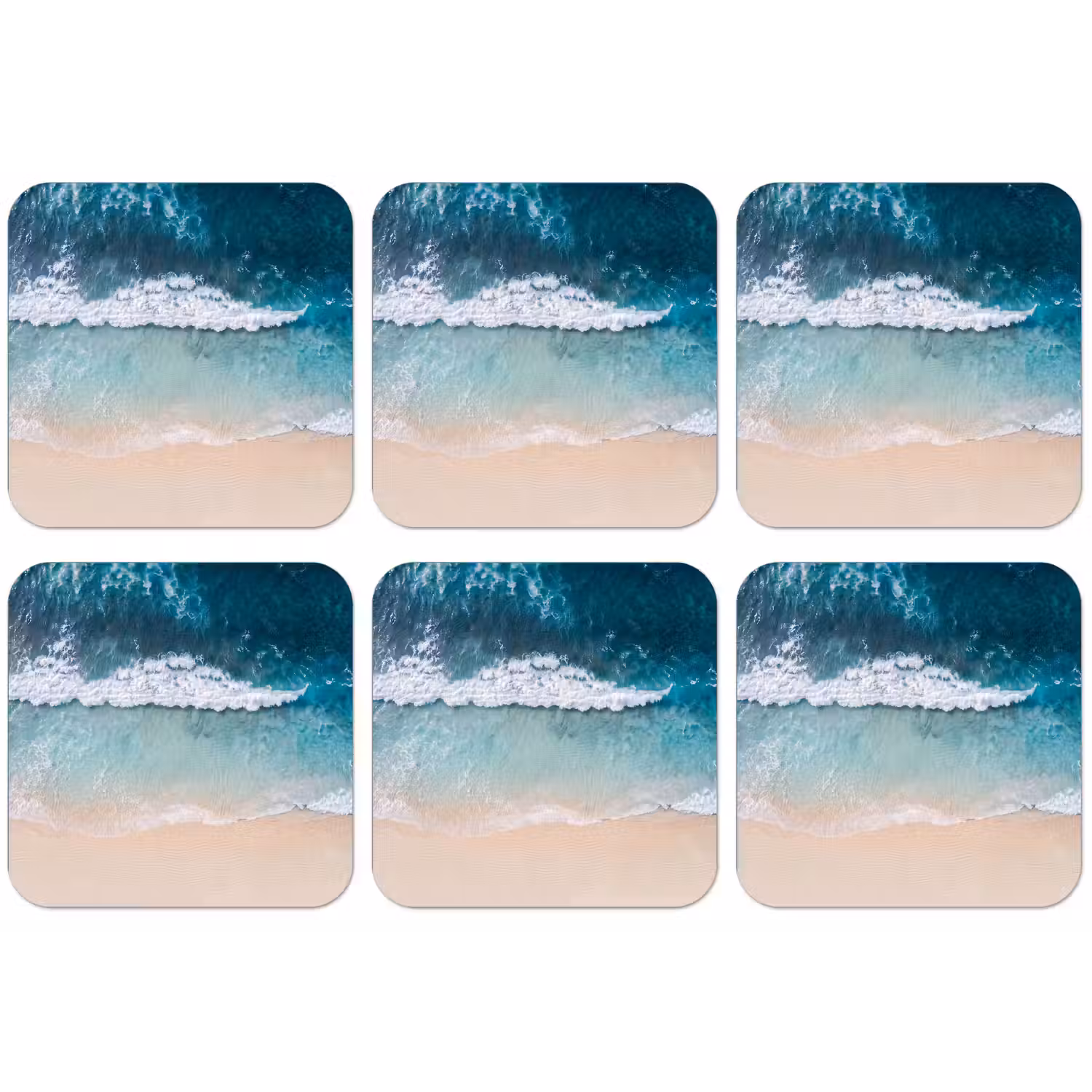 Strand - Zee - Golven - Natuur - Blauw onderzetter kurk middel -zkaufland3dotto