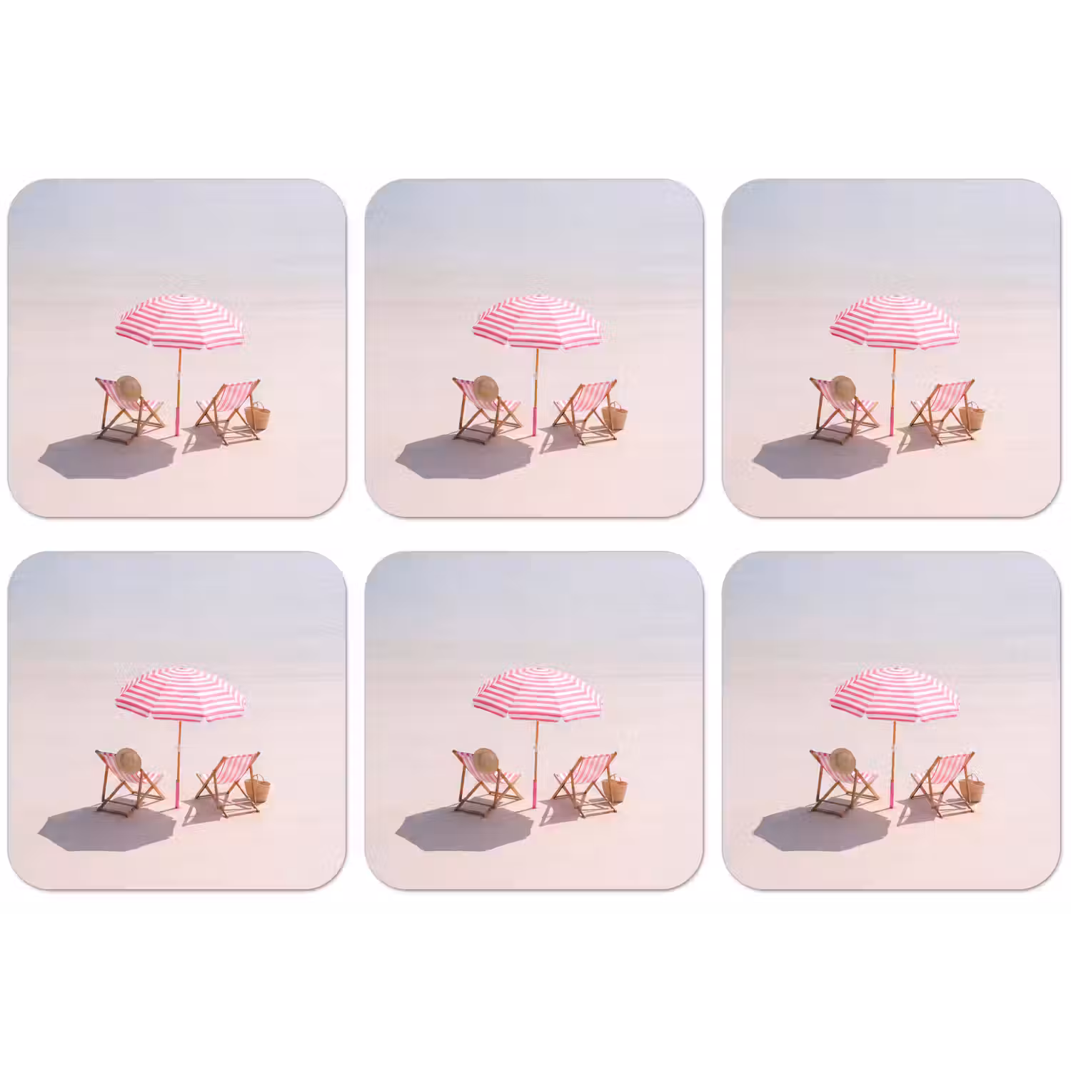 Strand - Parasol - Ligstoel - Zomer - Roze onderzetter kurk middel -zkaufland3dotto