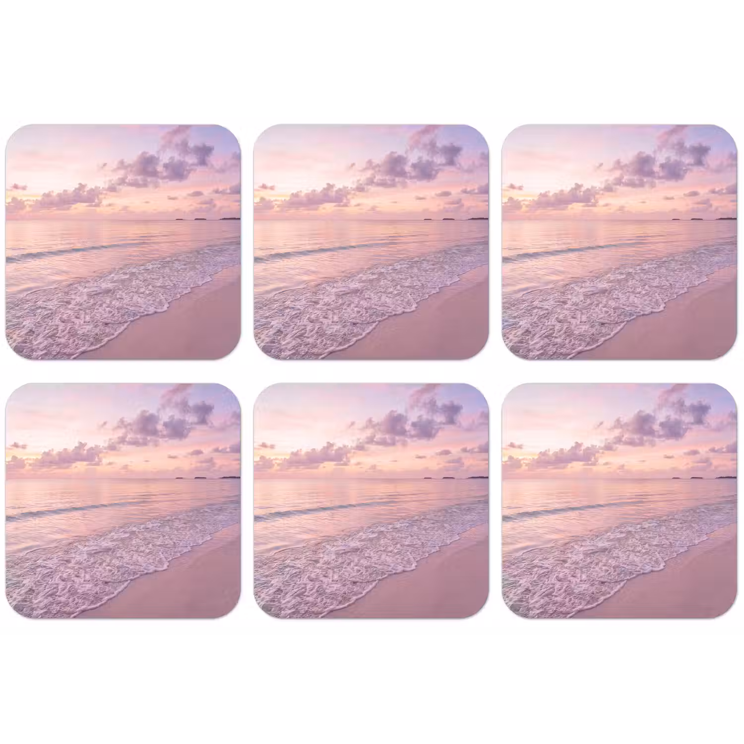 Strand - Zonsondergang - Natuur - Minimalistisch - Roze onderzetter kurk middel -zkaufland3dotto