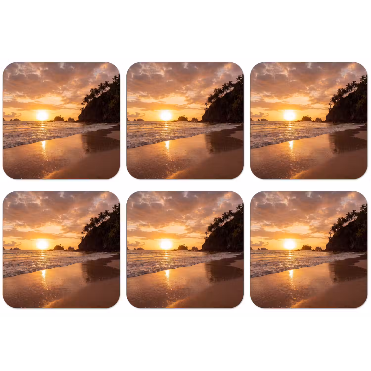 Strand - Zonsondergang - Natuur - Tropisch - Oranje onderzetter kurk middel -zkaufland3dotto