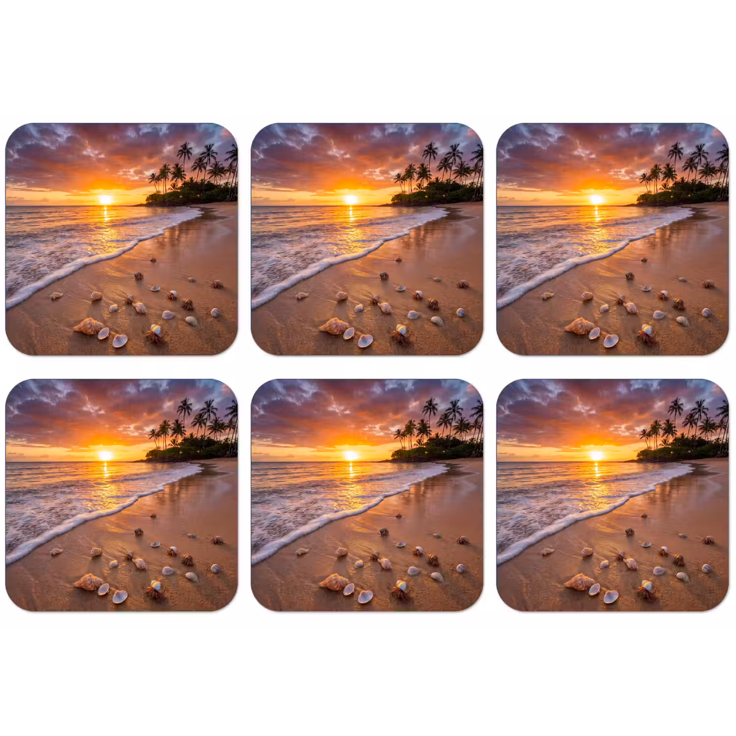 Strand - Zonsondergang - Palmbomen - Natuur - Oranje onderzetter kurk middel -zkaufland3dotto