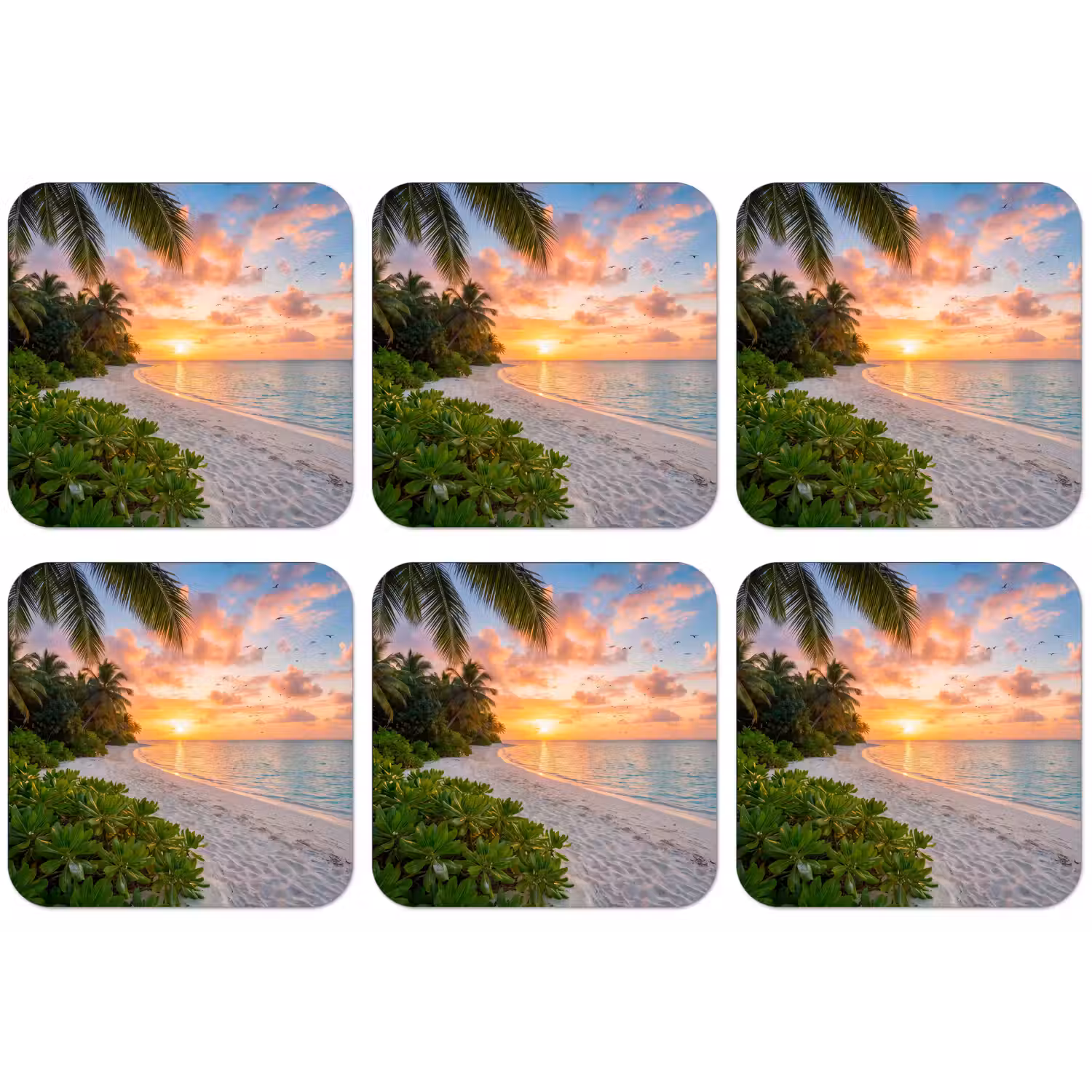 Strand - Zonsondergang - Palmbomen - Tropisch - Natuur onderzetter kurk middel -zkaufland3dotto