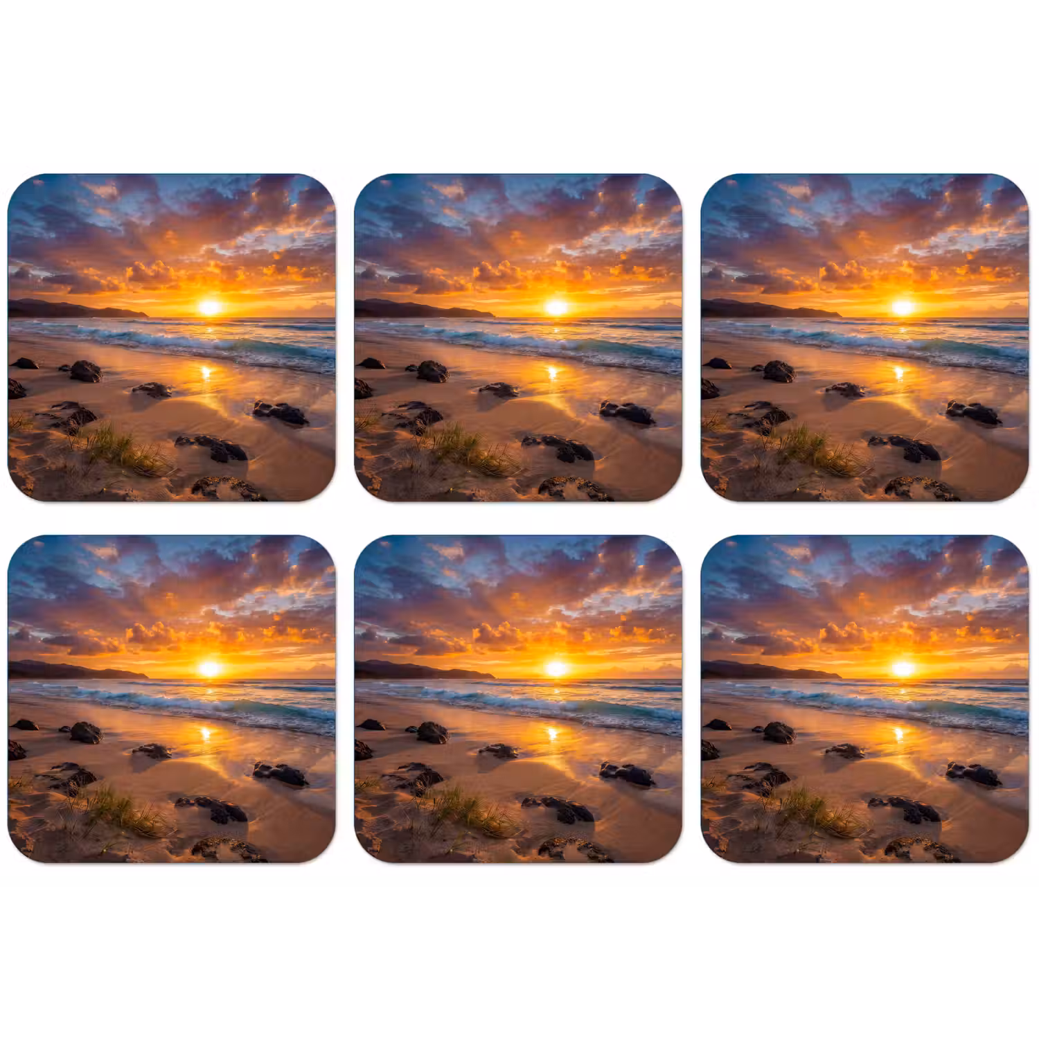Strand - Zonsondergang - Golven - Natuur - Oranje onderzetter kurk middel -zkaufland3dotto