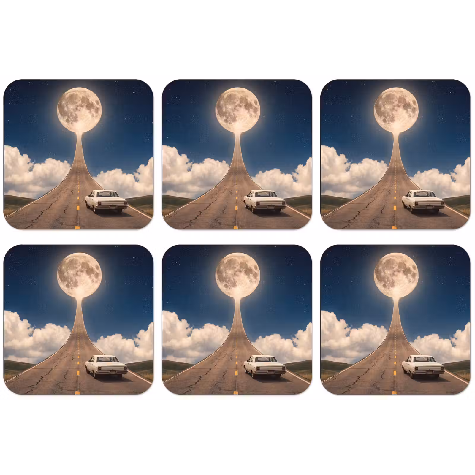 Untersetzer - Straße – Mond – Nacht - Weg - Maan - Nacht onderzetter kurk middel