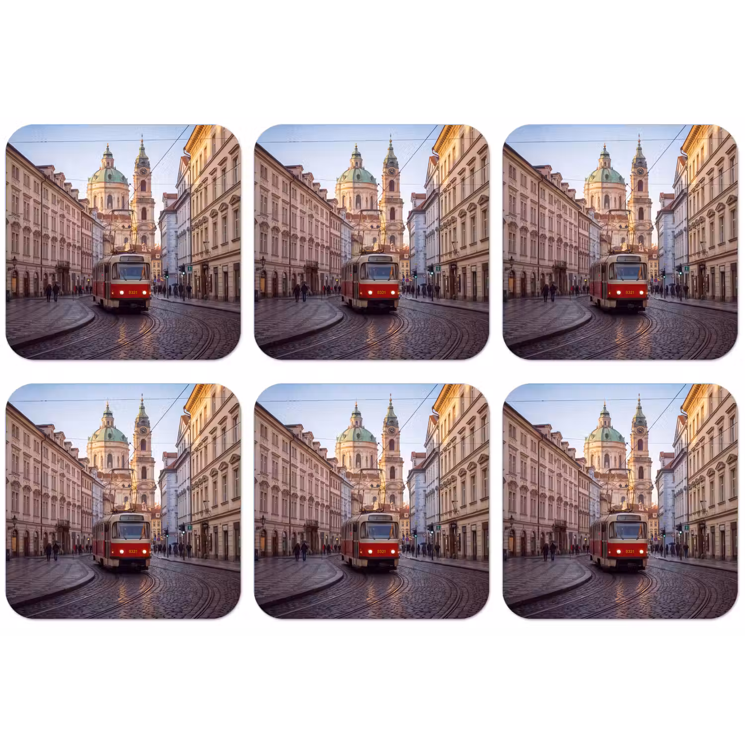 Tram - Straat - Stadsgezicht - Klassiek - Rood onderzetter kurk middel -zkaufland3dotto