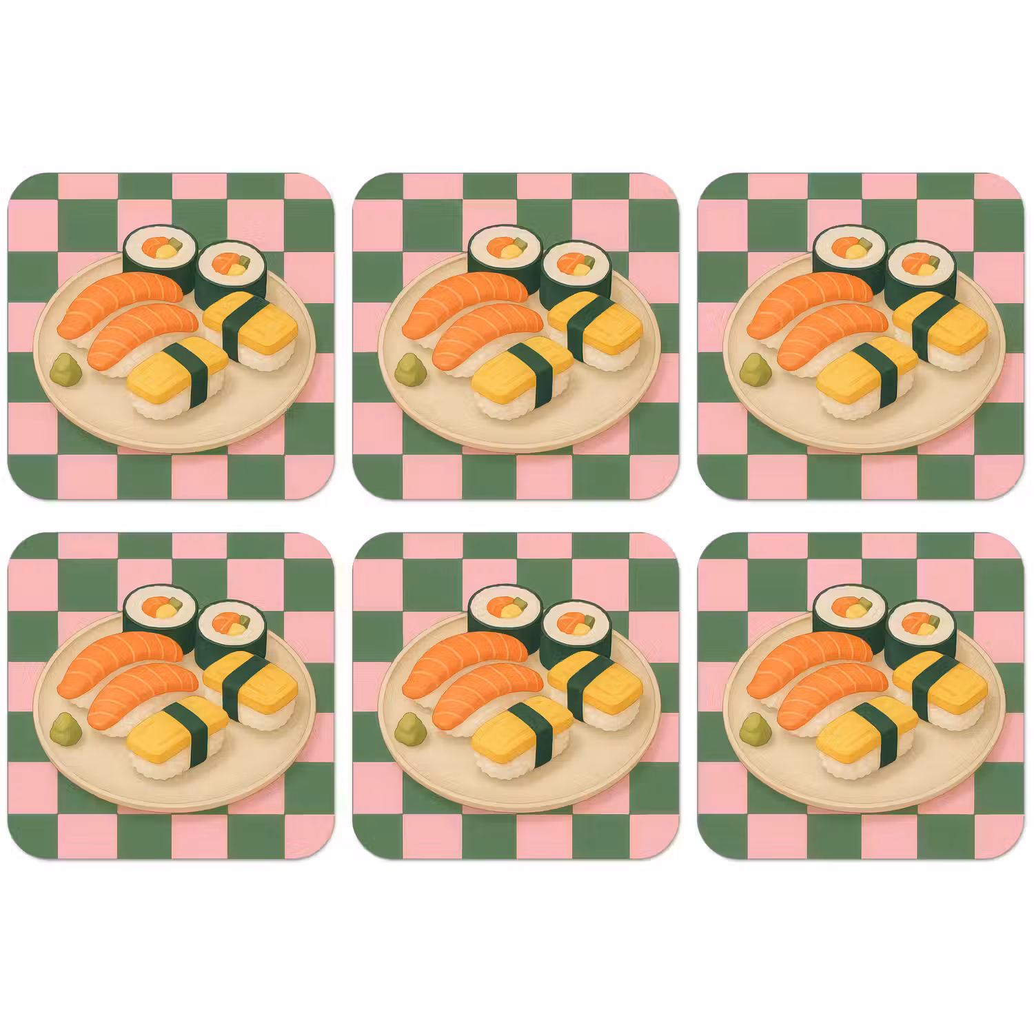 Sushi - Bord - Geblokt - Groen onderzetter kurk middel -zkaufland3dotto