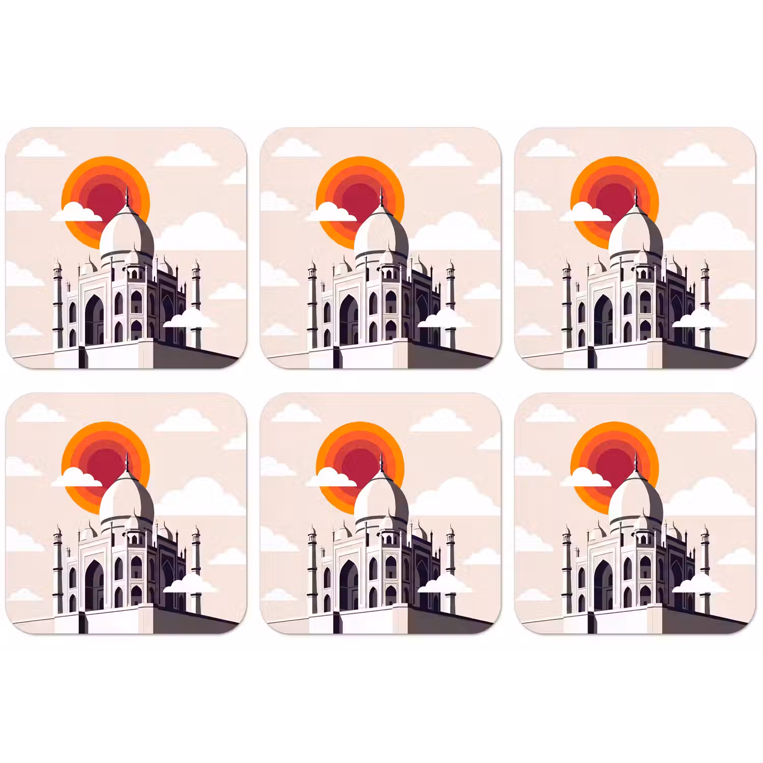 Taj Mahal - Zon - Koepel - Architectuur - India - Grafisch onderzetter kurk middel -zkaufland3dotto