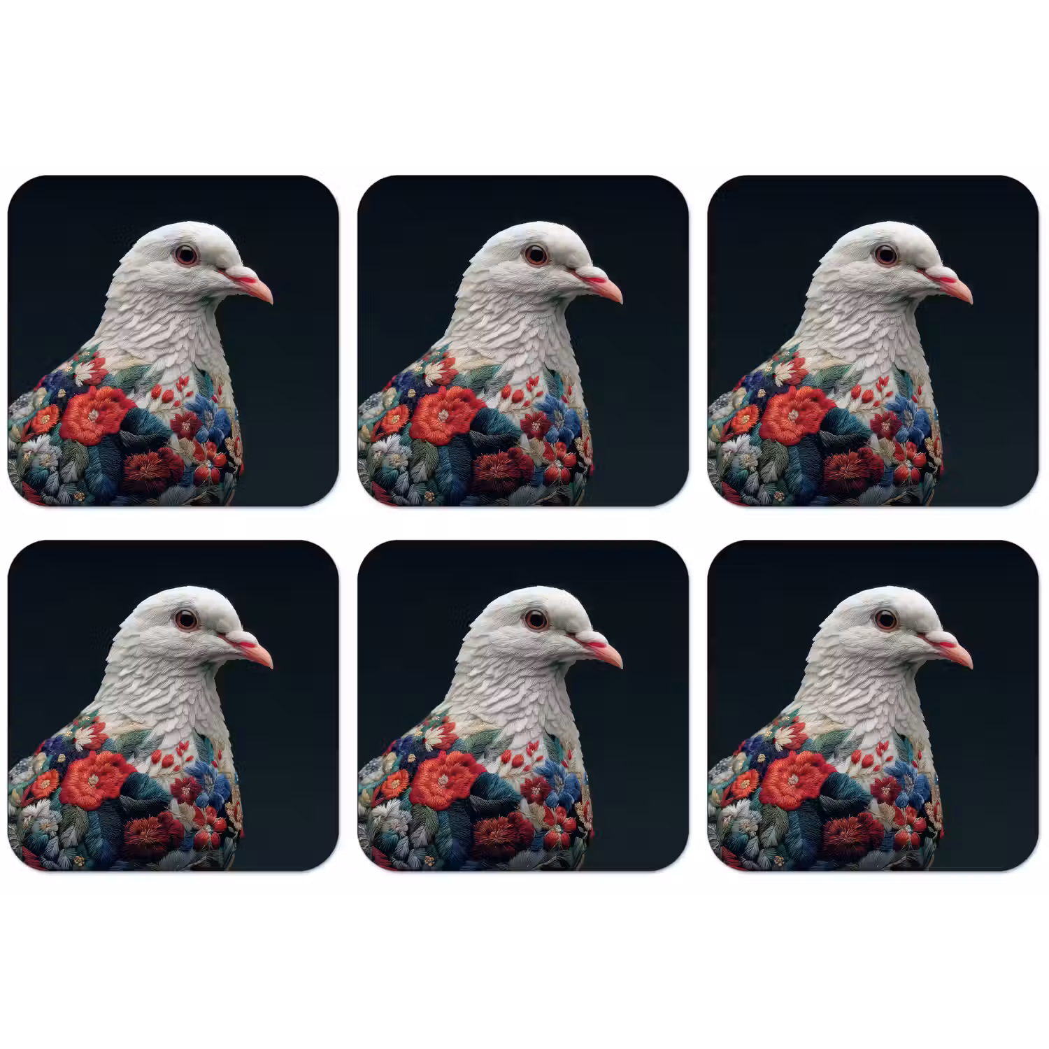 Duif - Bloemen - Wit - Zwart onderzetter kurk middel -zkaufland3dotto