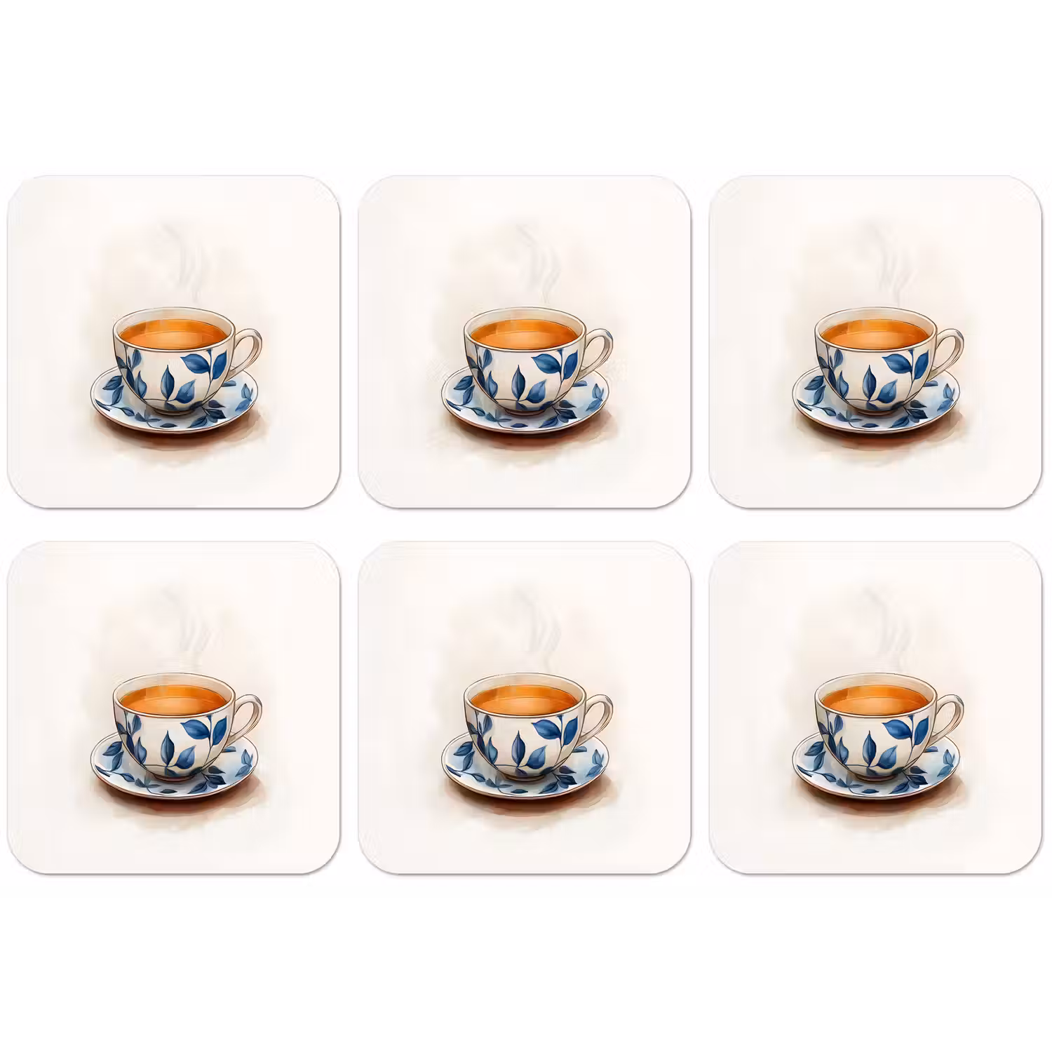 Theekop - Bladeren - Blauw onderzetter kurk middel -zkaufland3dotto