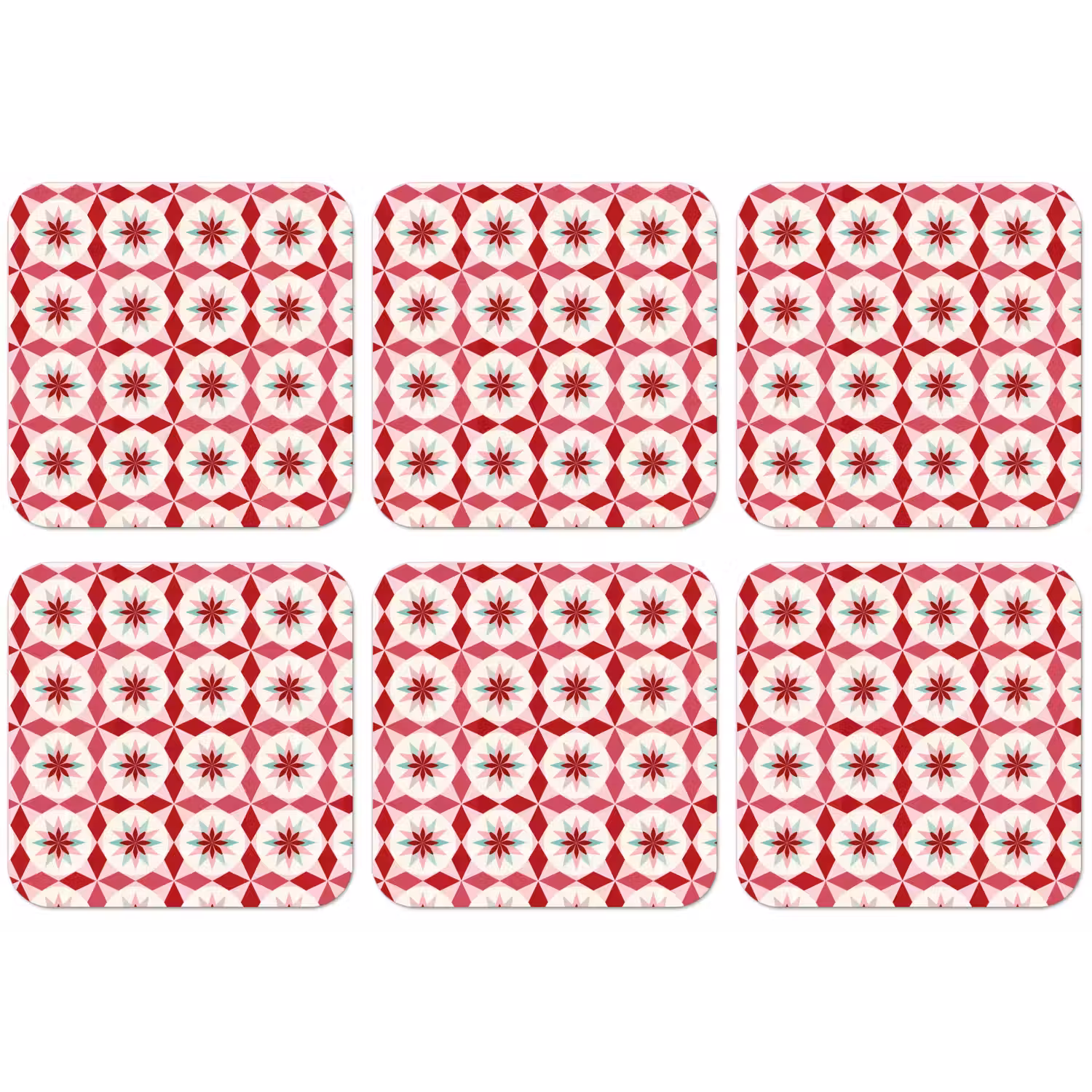 Tegelpatroon - Sterren - Retro - Roze - Mintgroen onderzetter kurk middel 366 -zkaufland3dotto