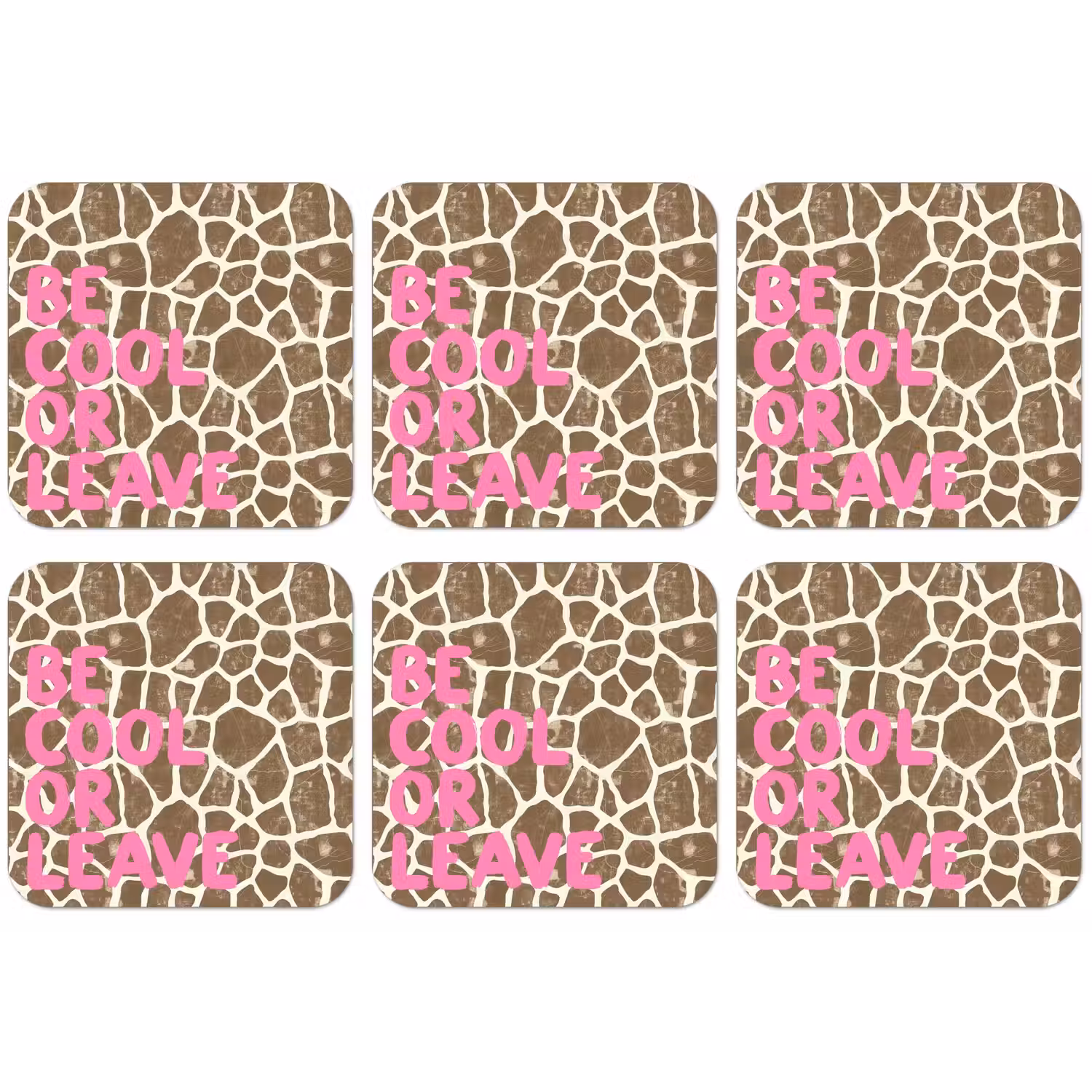 Tekst - Be cool or leave - Roze - Giraffenprint onderzetter kurk middel -zkaufland3dotto