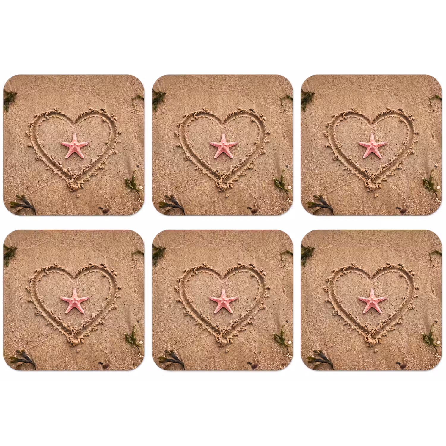 Dieren - Hart - Strand - Zand - Roze onderzetter kurk middel -zkaufland3dotto