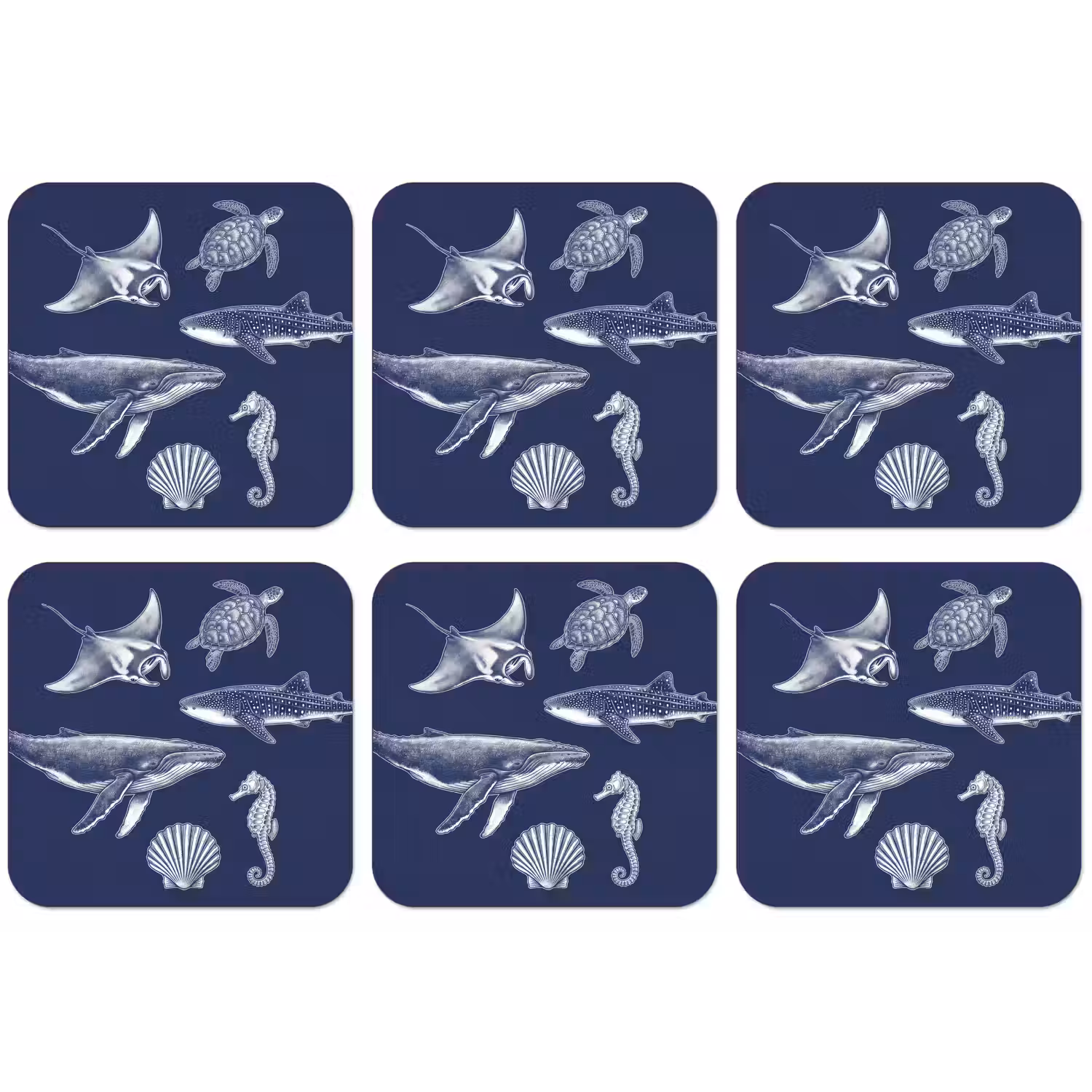 Dieren - Zeeleven - Oceaan - Graveren - Blauw onderzetter kurk middel -zkaufland3dotto