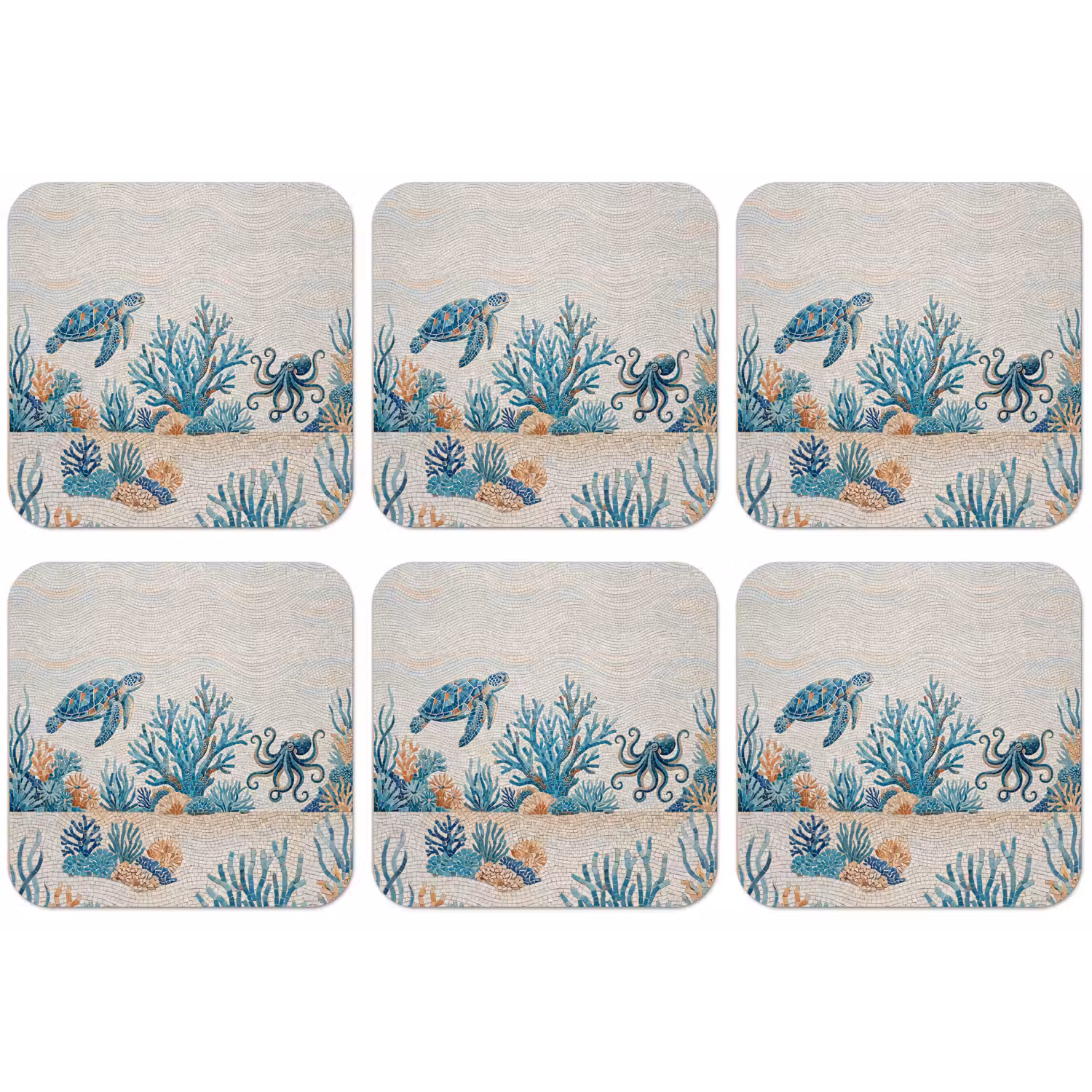 Dieren - Onderwater - Natuur - Mozaïek - Blauw onderzetter kurk middel -zkaufland3dotto