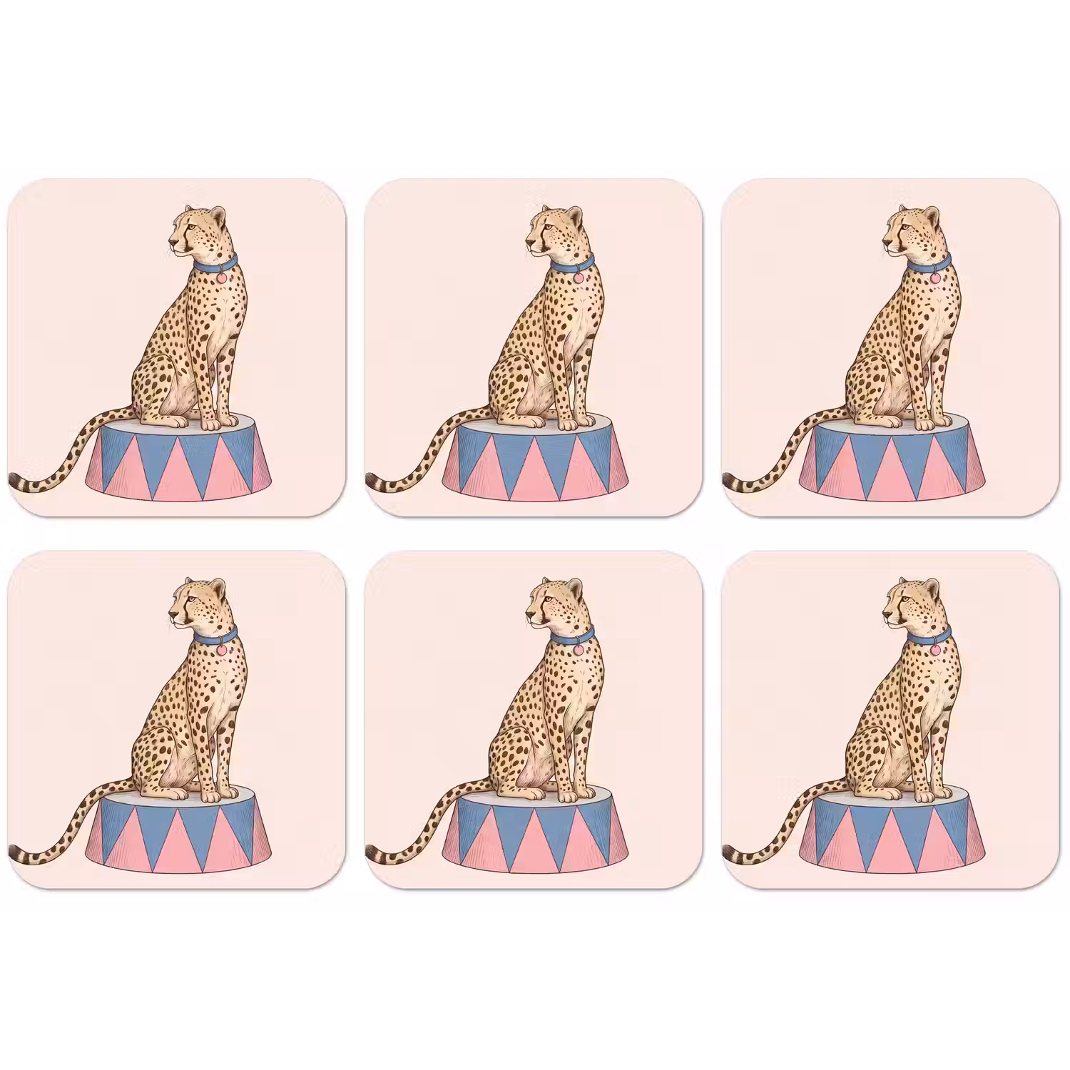 Dieren - Circus - Illustratie - Vintage - Roze onderzetter kurk middel -zkaufland3dotto