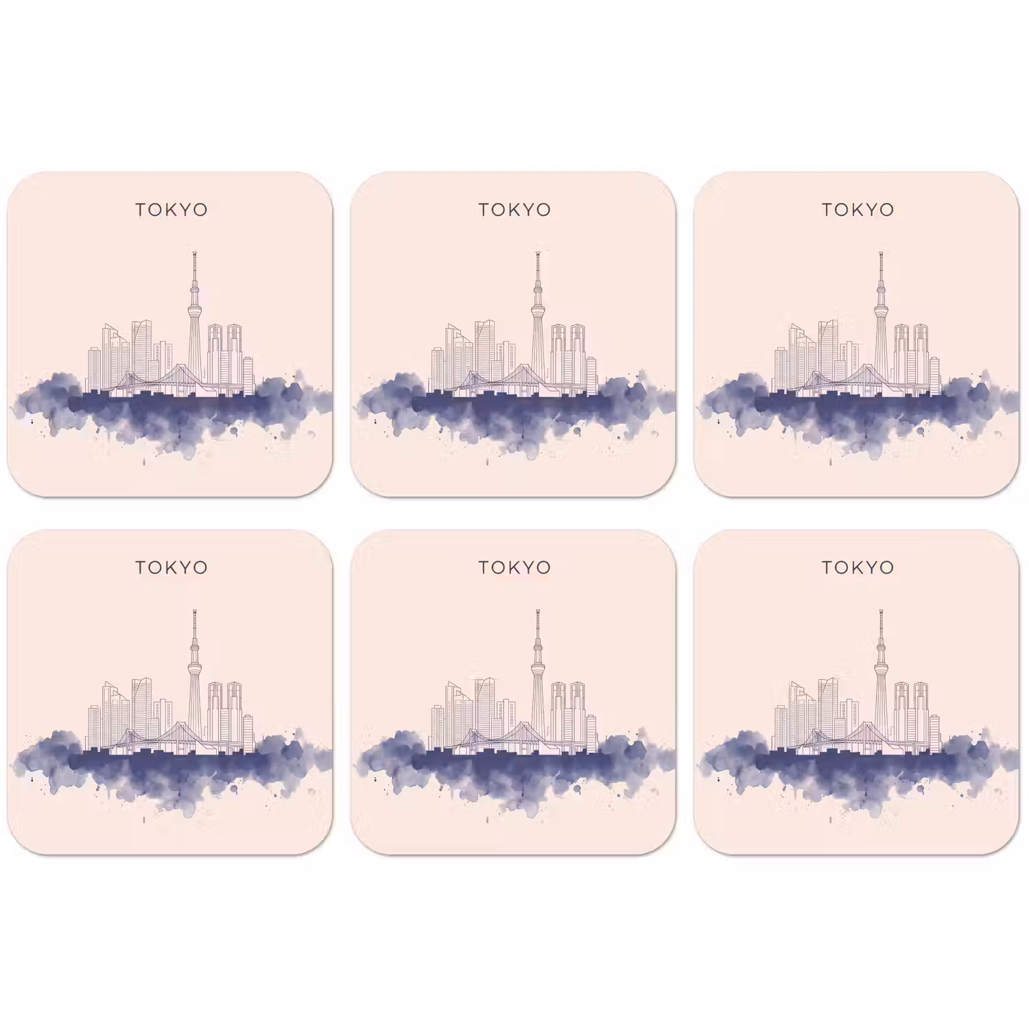 Tokyo - Skyline - Stad - Abstract - Blauw onderzetter kurk middel -zkaufland3dotto