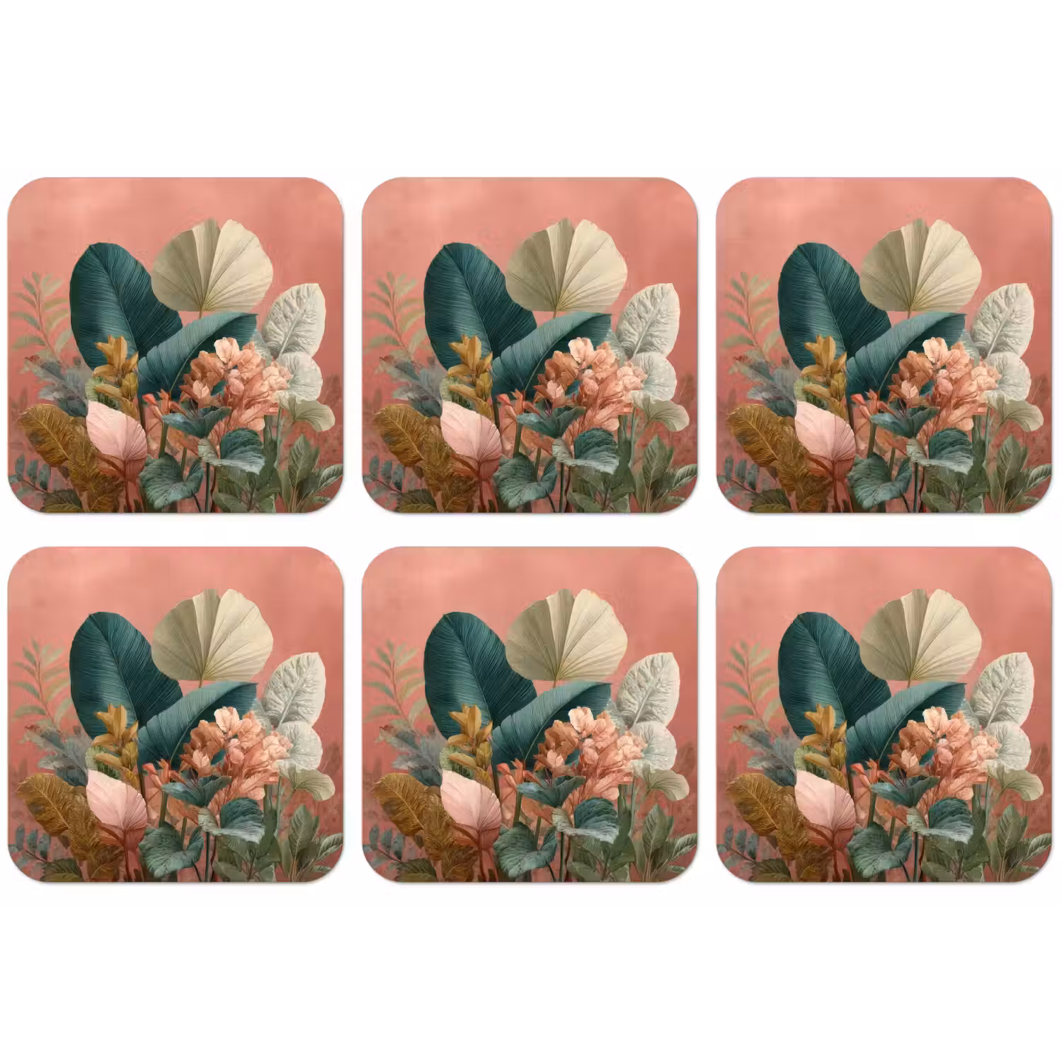 Tropische bladeren - Bloemen - Roze - groen onderzetter kurk middel -zkaufland3dotto
