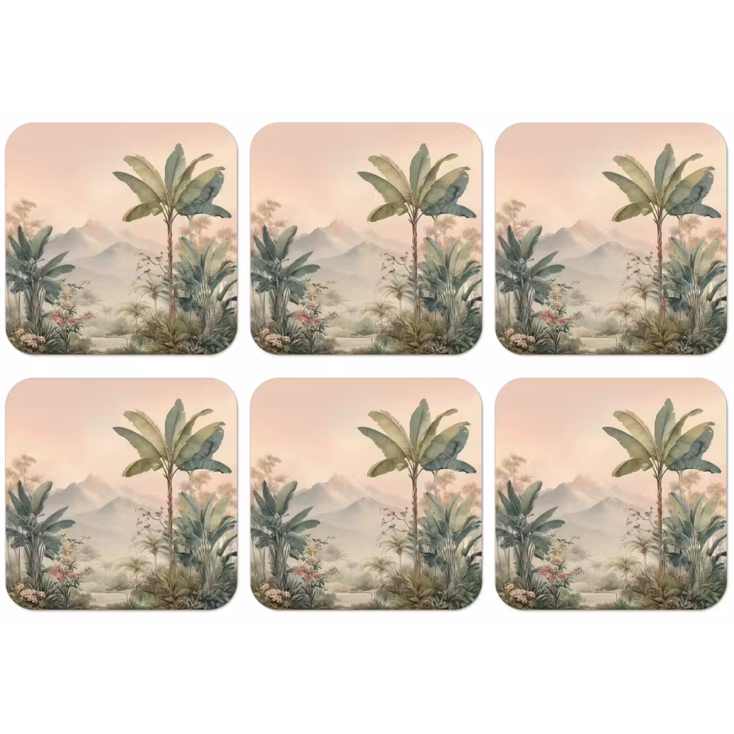 Tropisch landschap - palmbomen - Bloemen - Roze lucht onderzetter kurk middel -zkaufland3dotto
