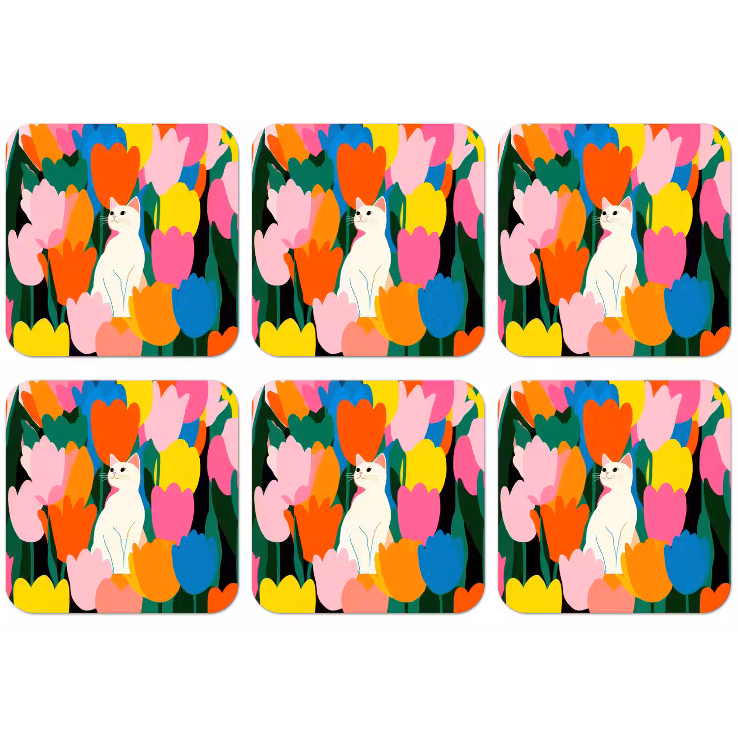 Tulpen - Kat - Kleurrijk onderzetter kurk middel -zkaufland3dotto