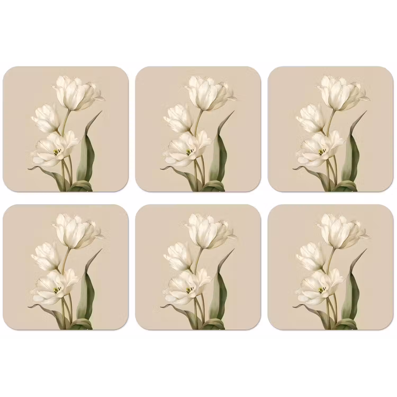 Tulpen - Wit - Bladeren onderzetter kurk middel -zkaufland3dotto