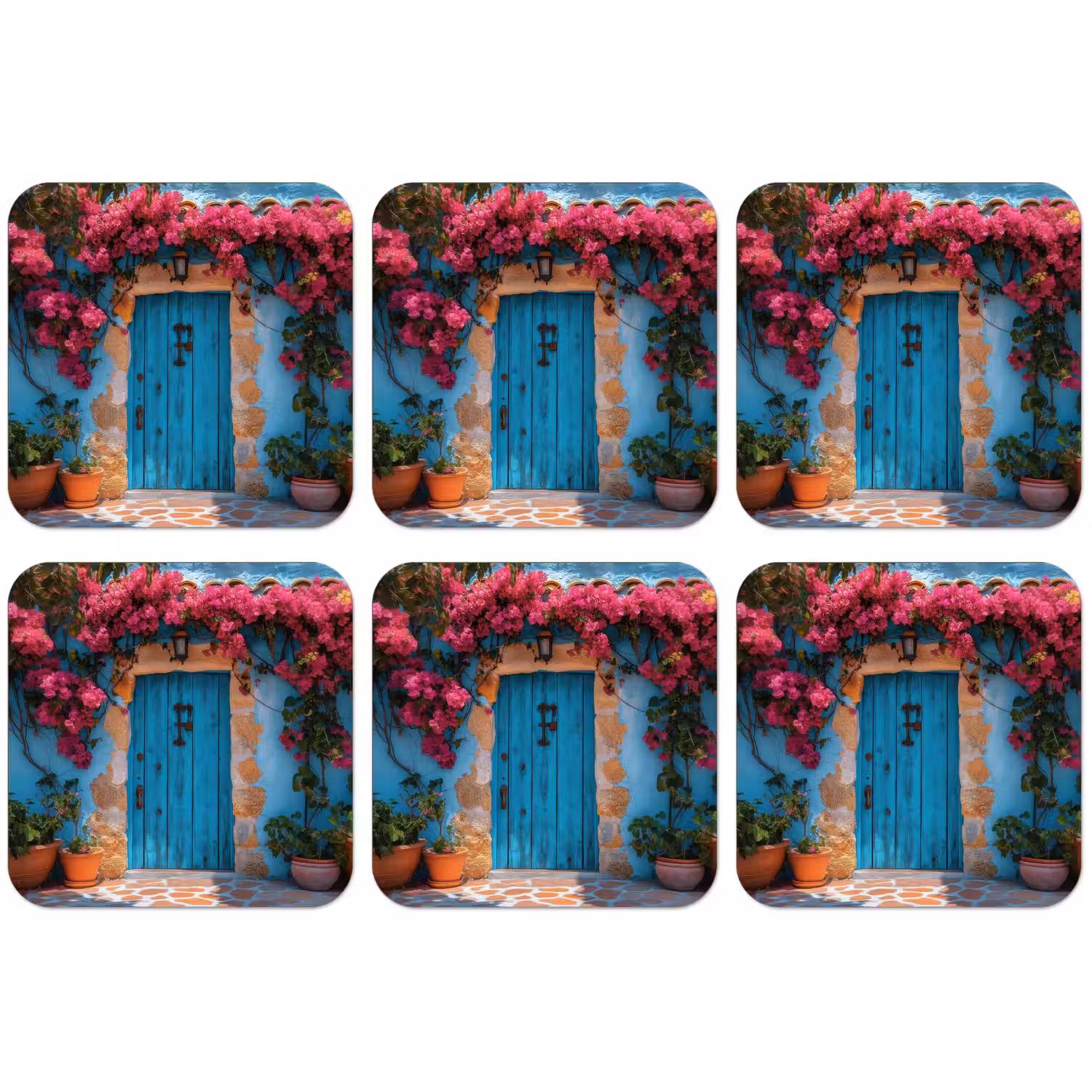 Deur - Hout - Bloemen - Blauw onderzetter kurk middel -zkaufland3dotto