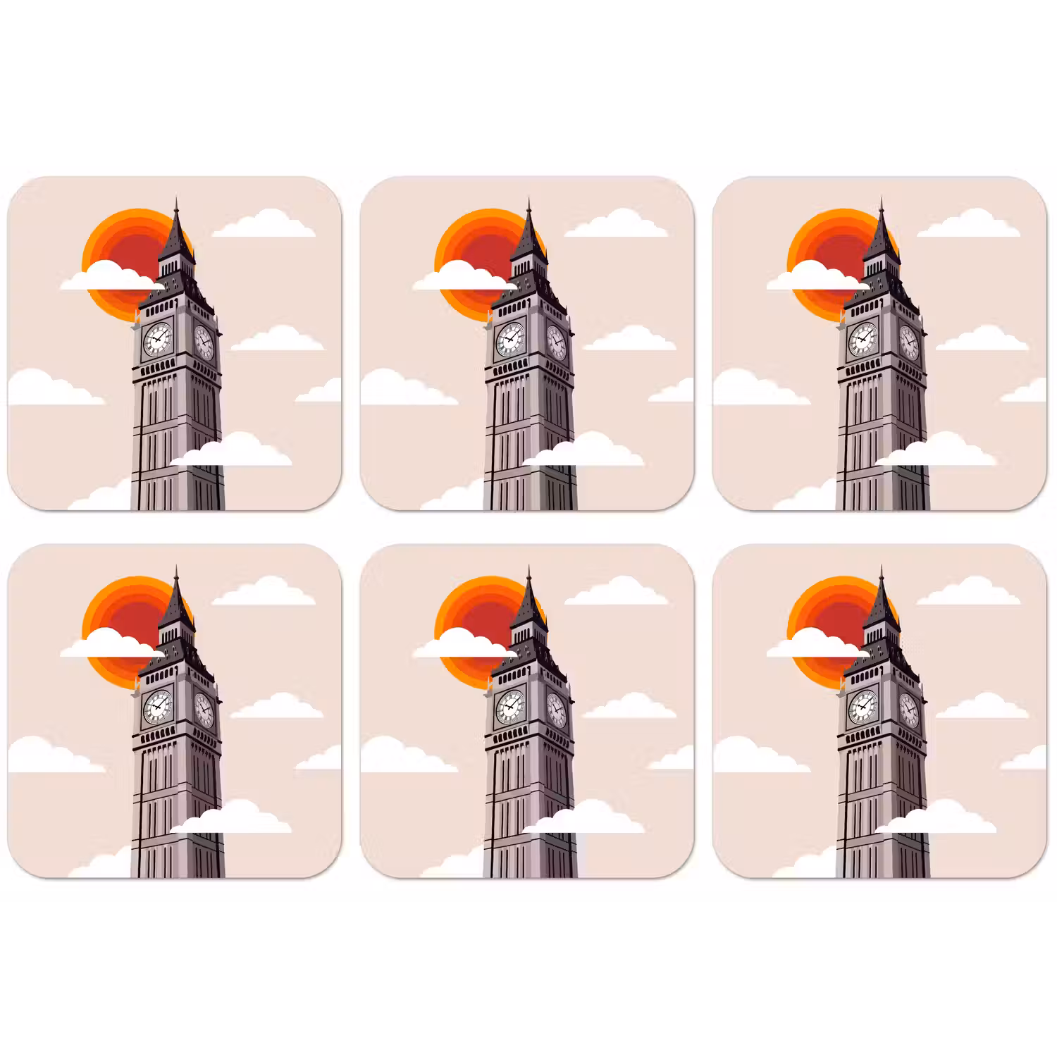 Toren - Klok - Londen - Architectuur - Retro onderzetter kurk middel -zkaufland3dotto