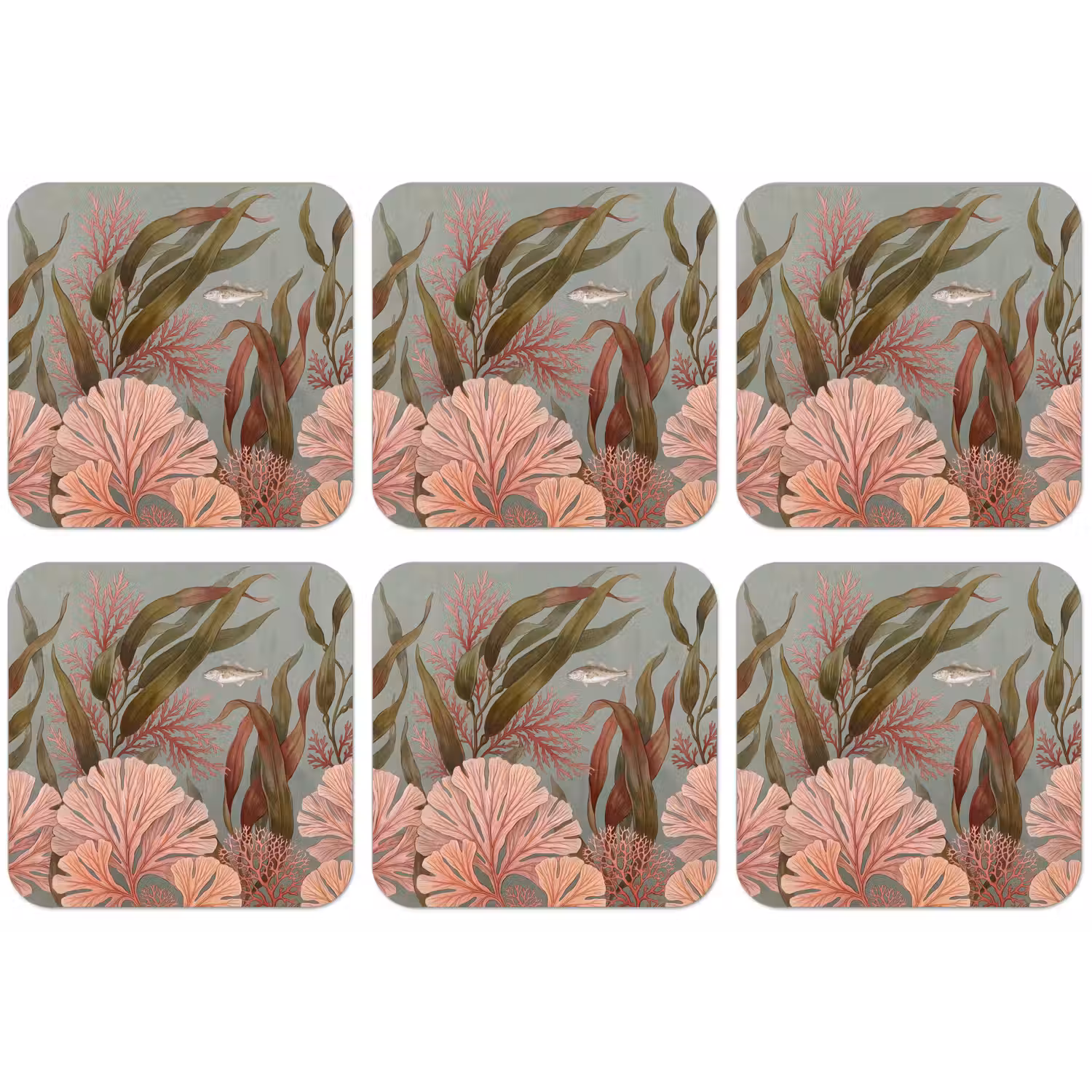 Onderwater - Planten - Vis - Vintage - Groen onderzetter kurk middel -zkaufland3dotto