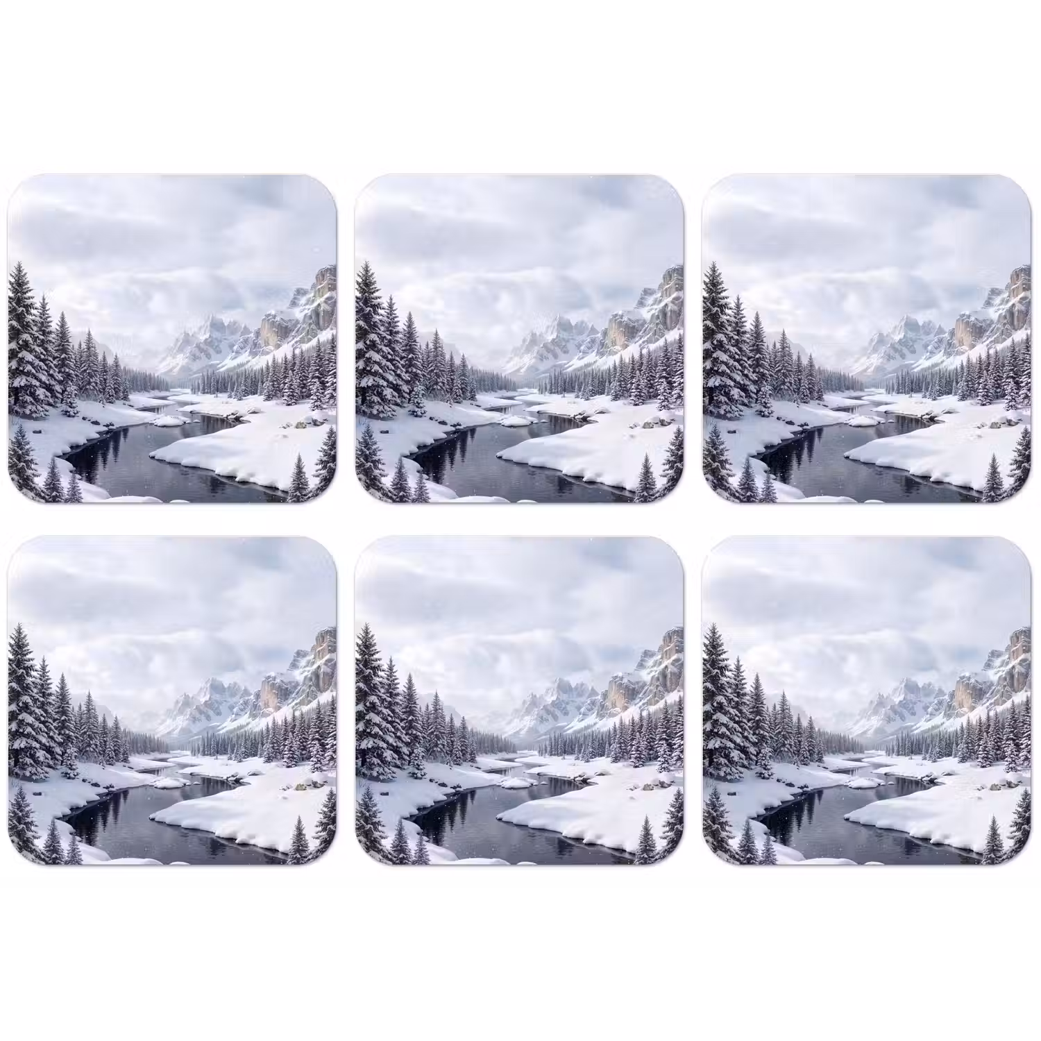 Sneeuwlandschap - Bergen - Rivier - Winter onderzetter kurk middel -zkaufland3dotto