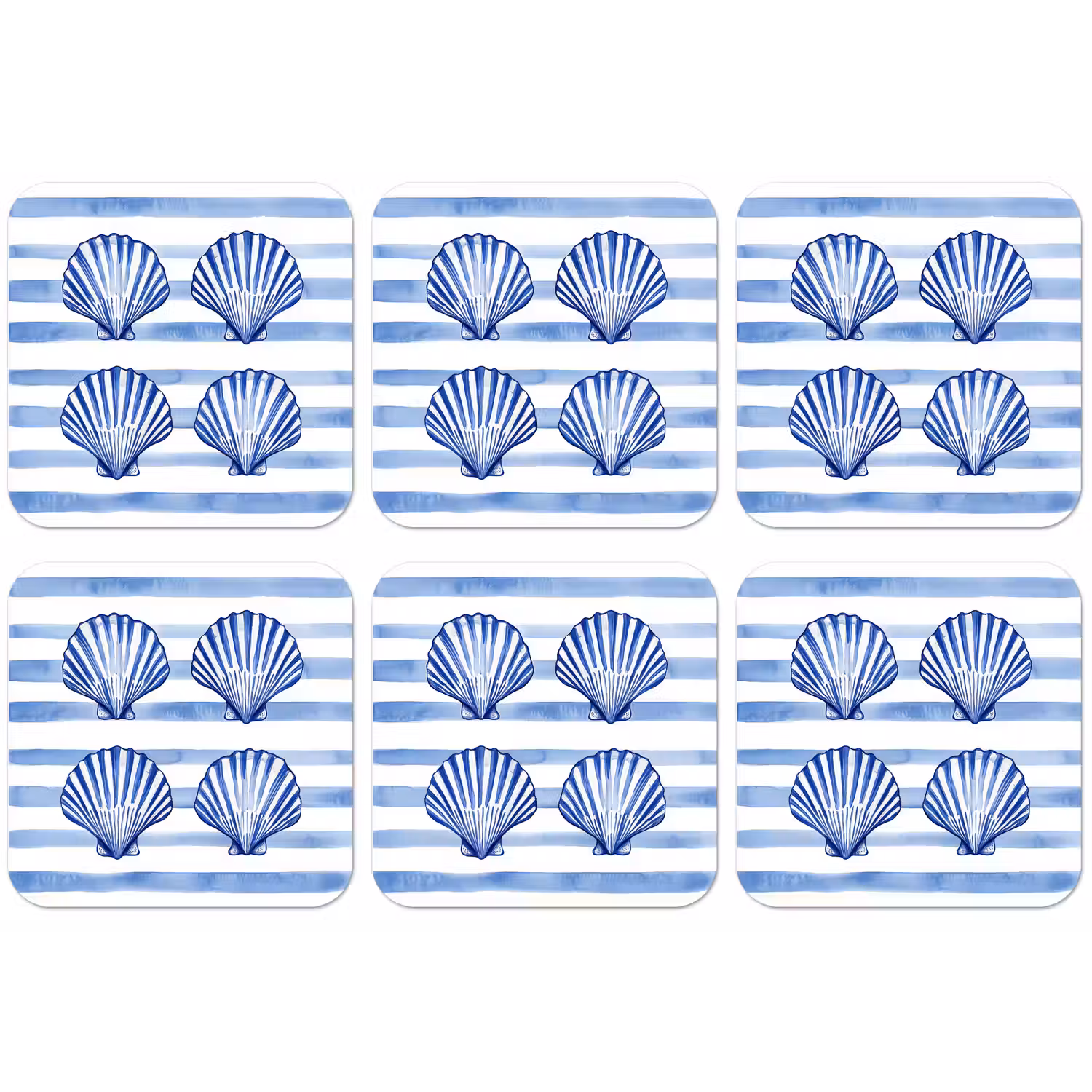 Vier schelpen - Blauw - Wit - Strepen onderzetter kurk middel -zkaufland3dotto