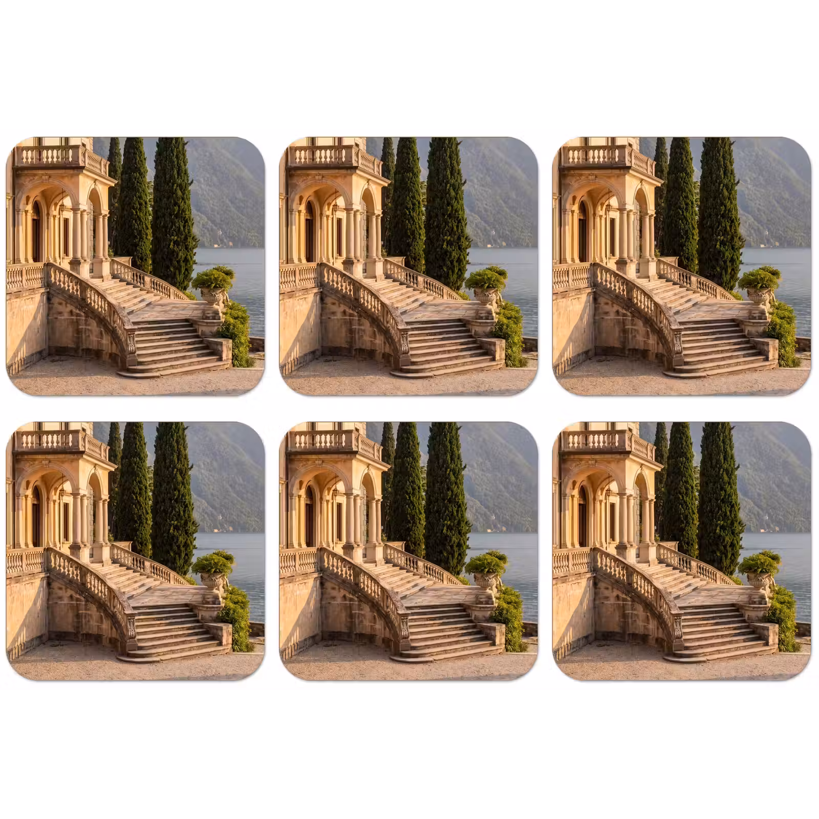 Untersetzer - Villa – Wasser – Treppen - Villa - water -trappen onderzetter kurk middel