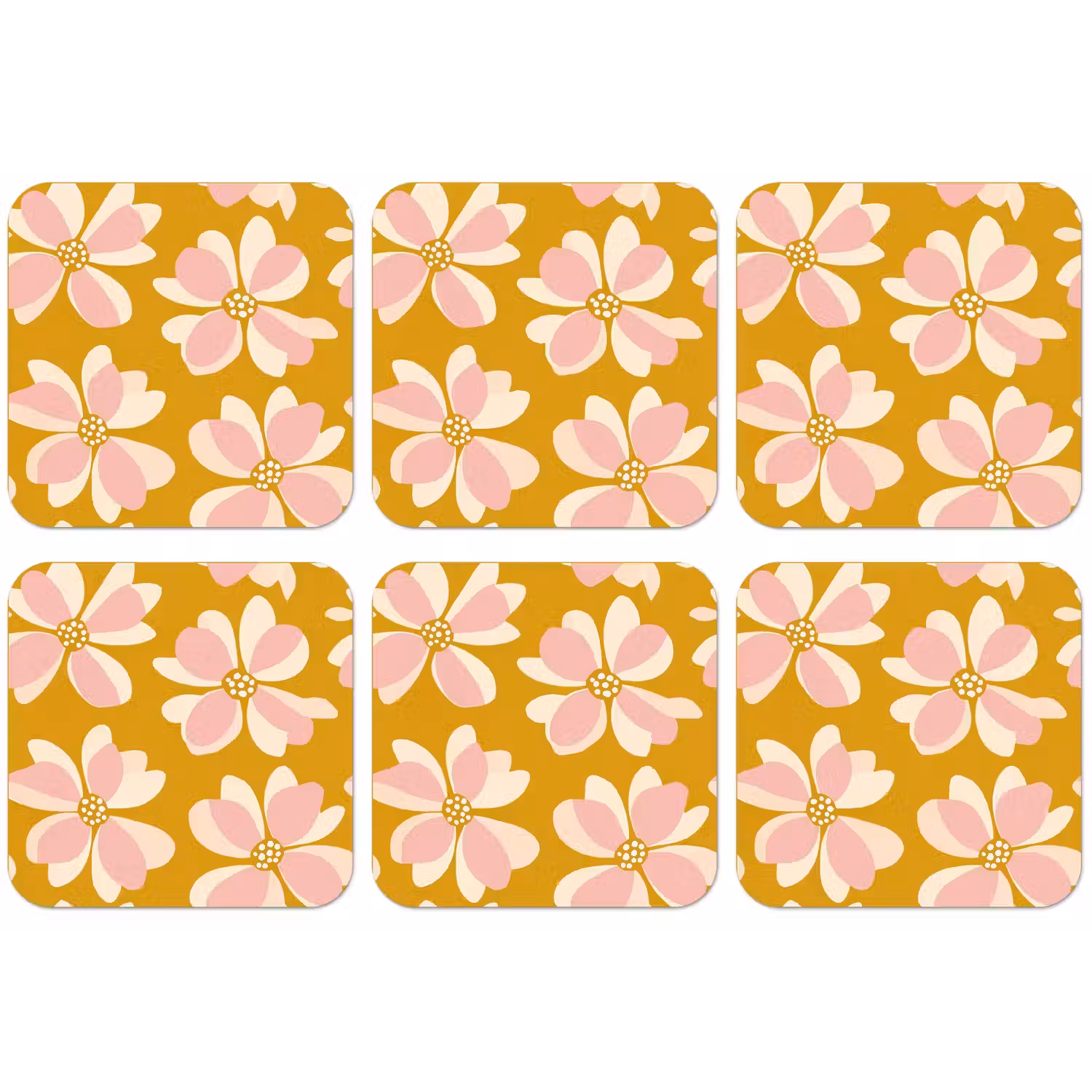 Vintage - Bloemen - Okergeel onderzetter kurk middel 366 -zkaufland3dotto