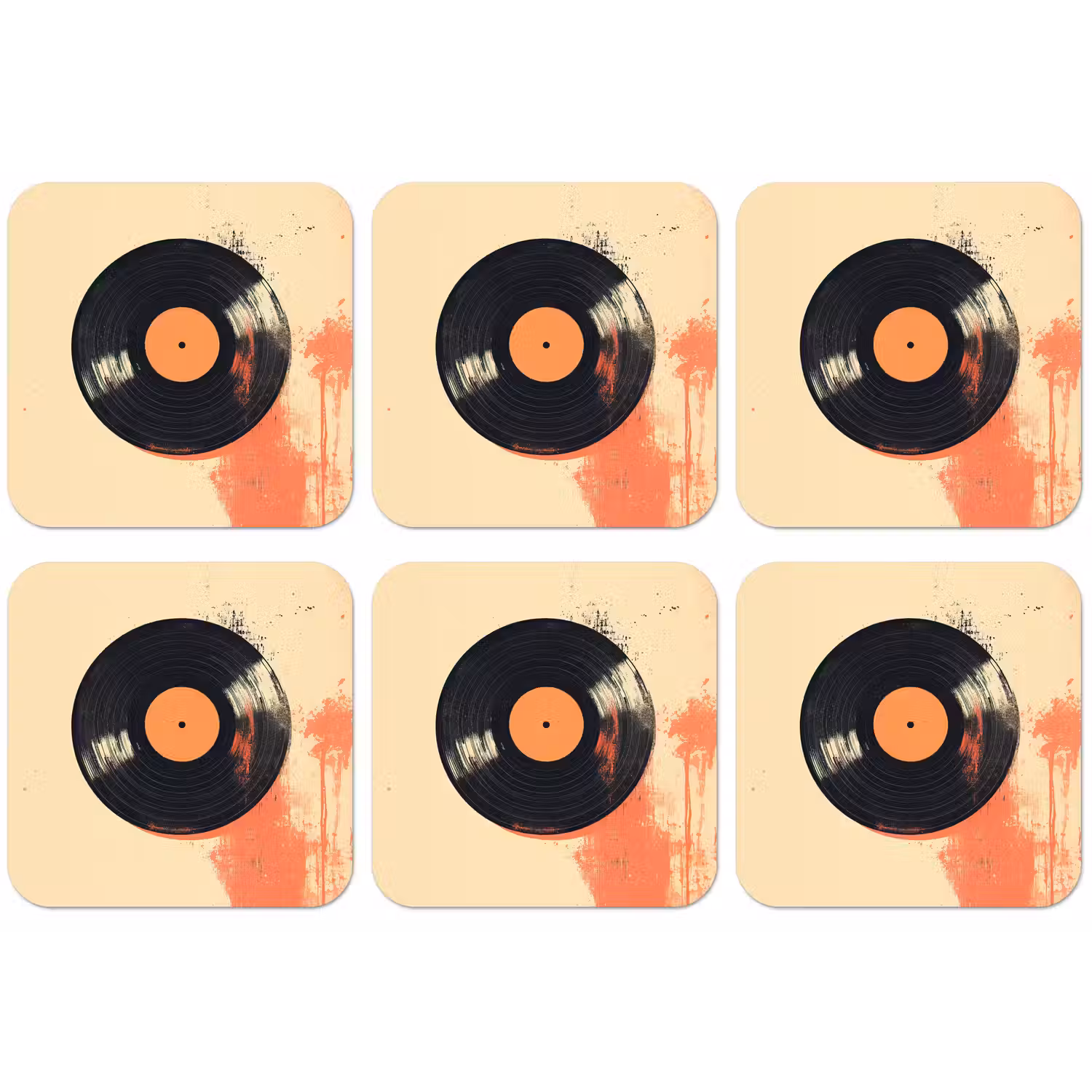 Vinylplaat - Zwart - Verfspatten - Retro onderzetter kurk middel -zkaufland3dotto