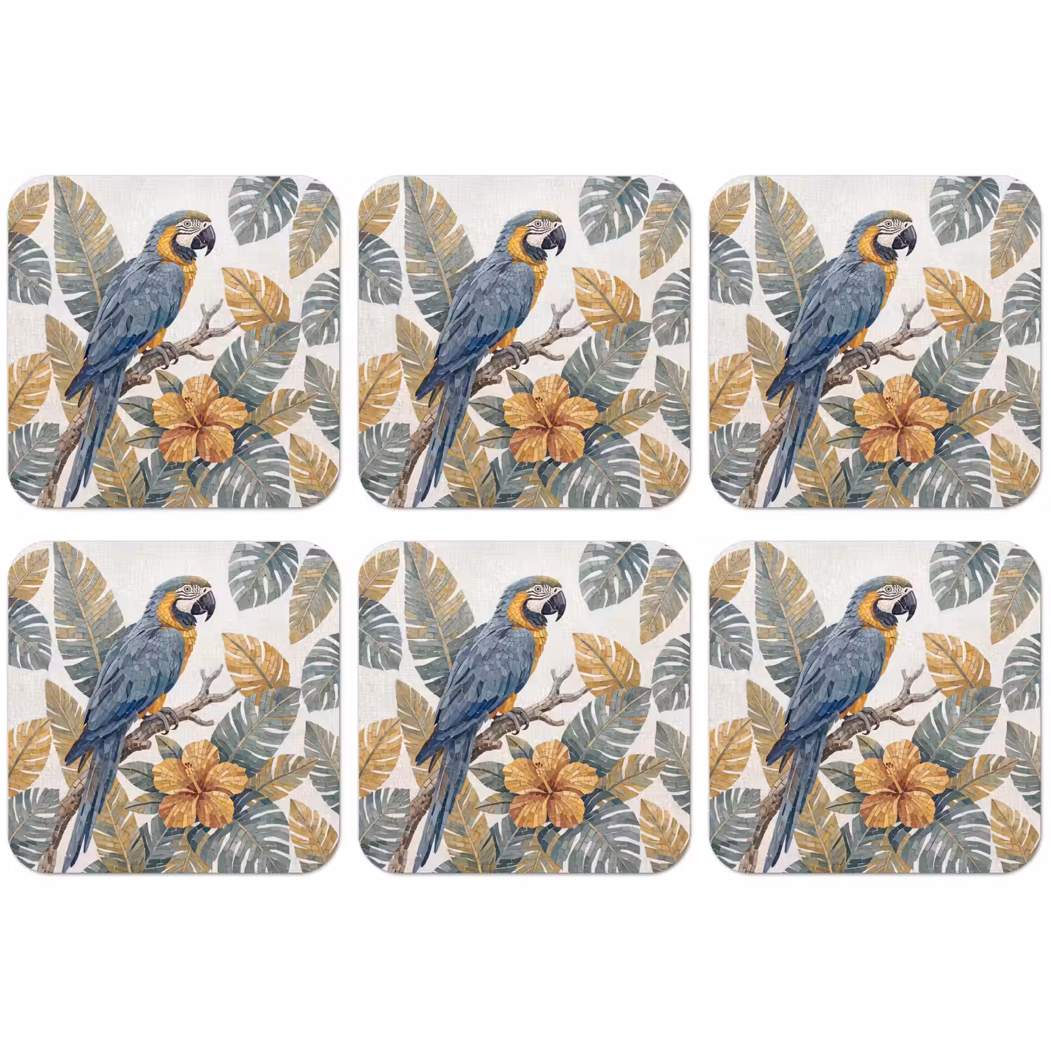 Vogel - Tak - Natuur - Mozaïek - Blauw onderzetter kurk middel -zkaufland3dotto
