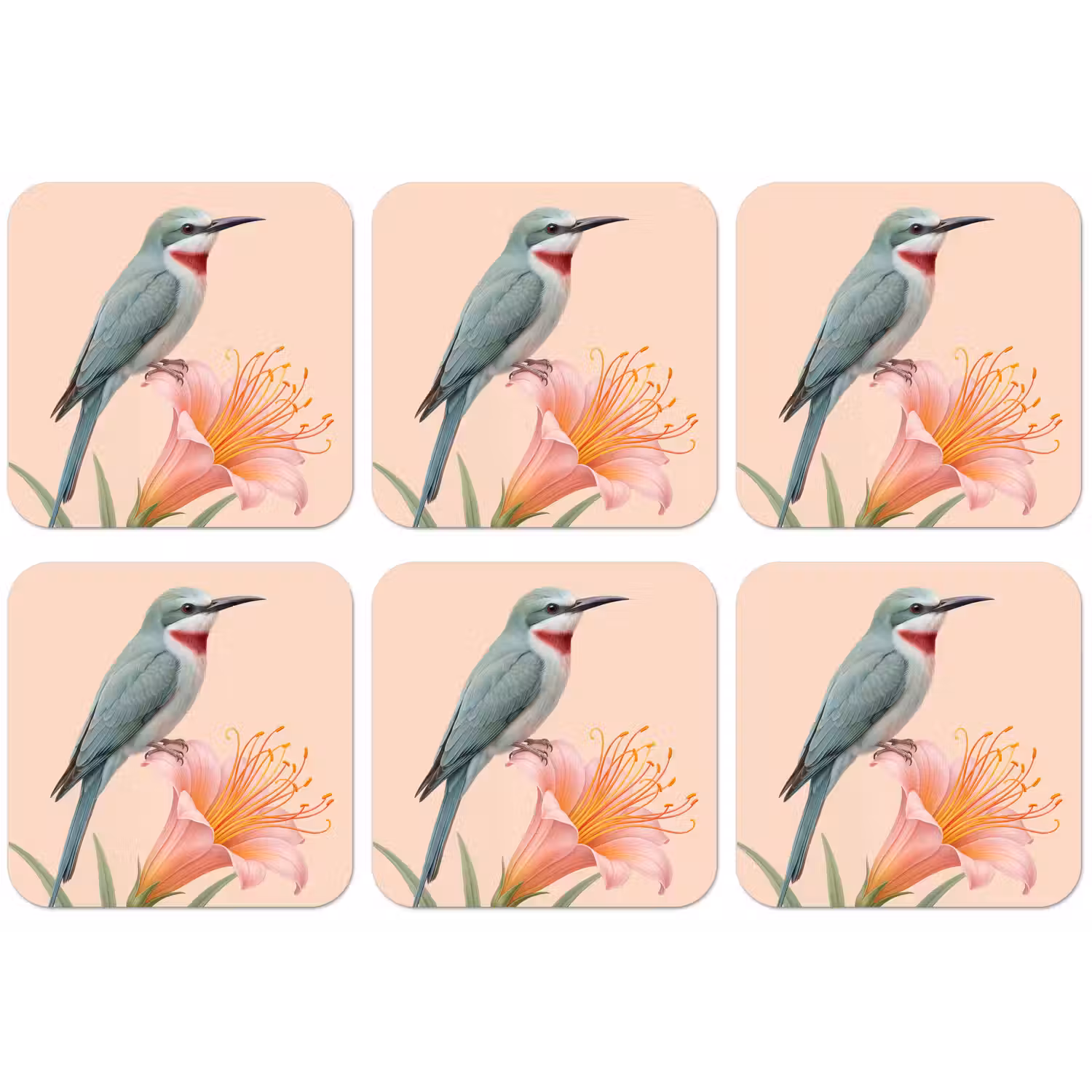 Vogel - Bloem - Natuur - Roze onderzetter kurk middel -zkaufland3dotto