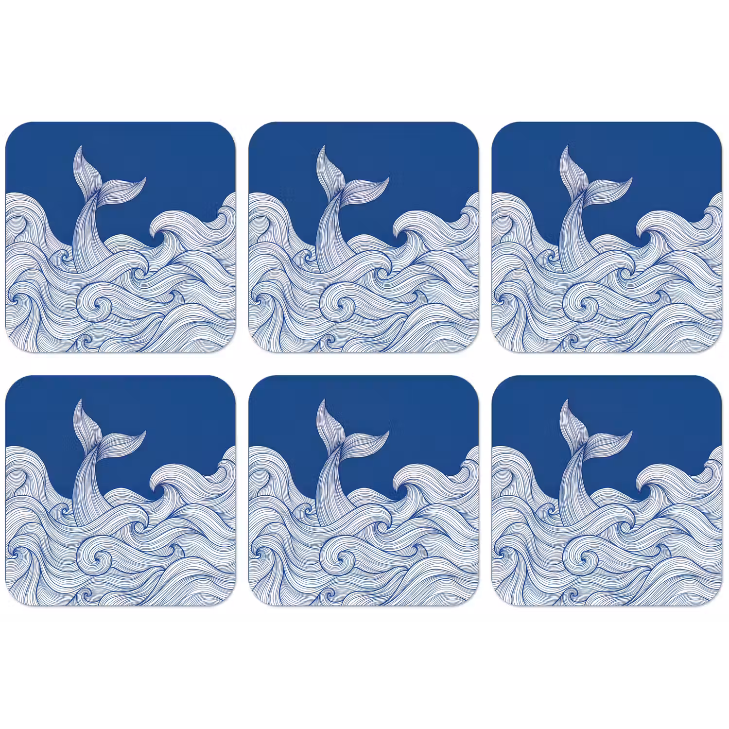 Walvis - Staart - Golven - Lijntekening - Blauw onderzetter kurk middel -zkaufland3dotto