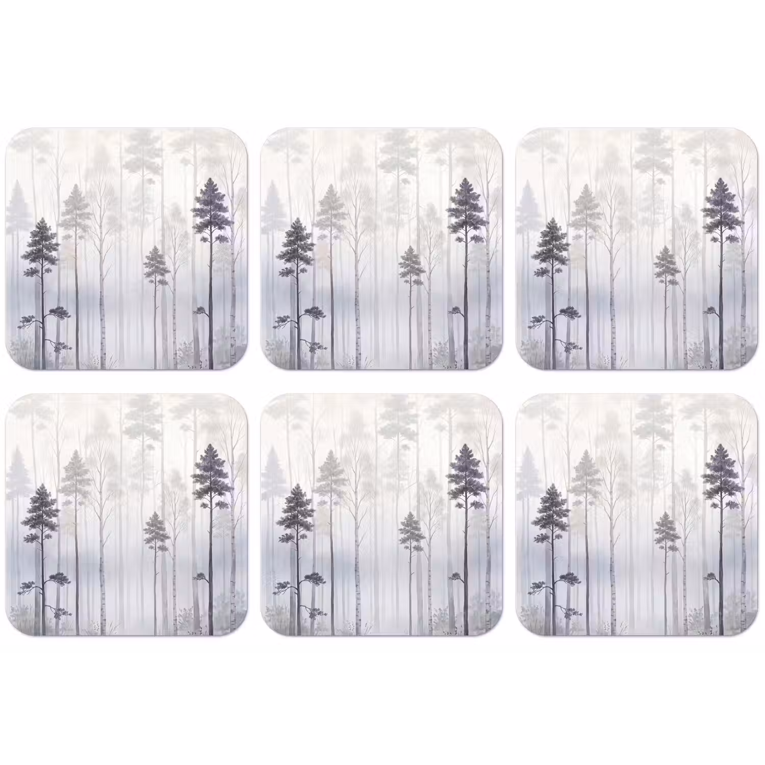 Bos - Bomen - Mist - Natuur - Illustratie - Grijs onderzetter kurk middel -zkaufland3dotto