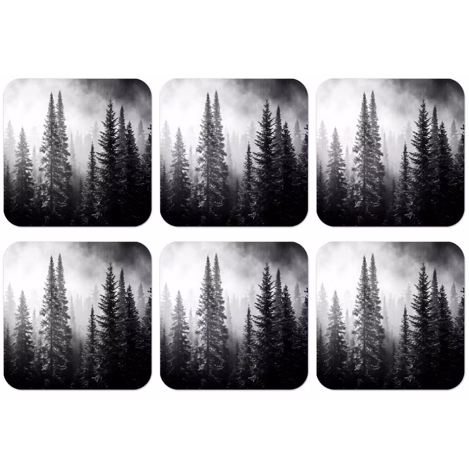 Bos - Mist - Winter - Monochroom - Natuur onderzetter kurk middel -zkaufland3dotto