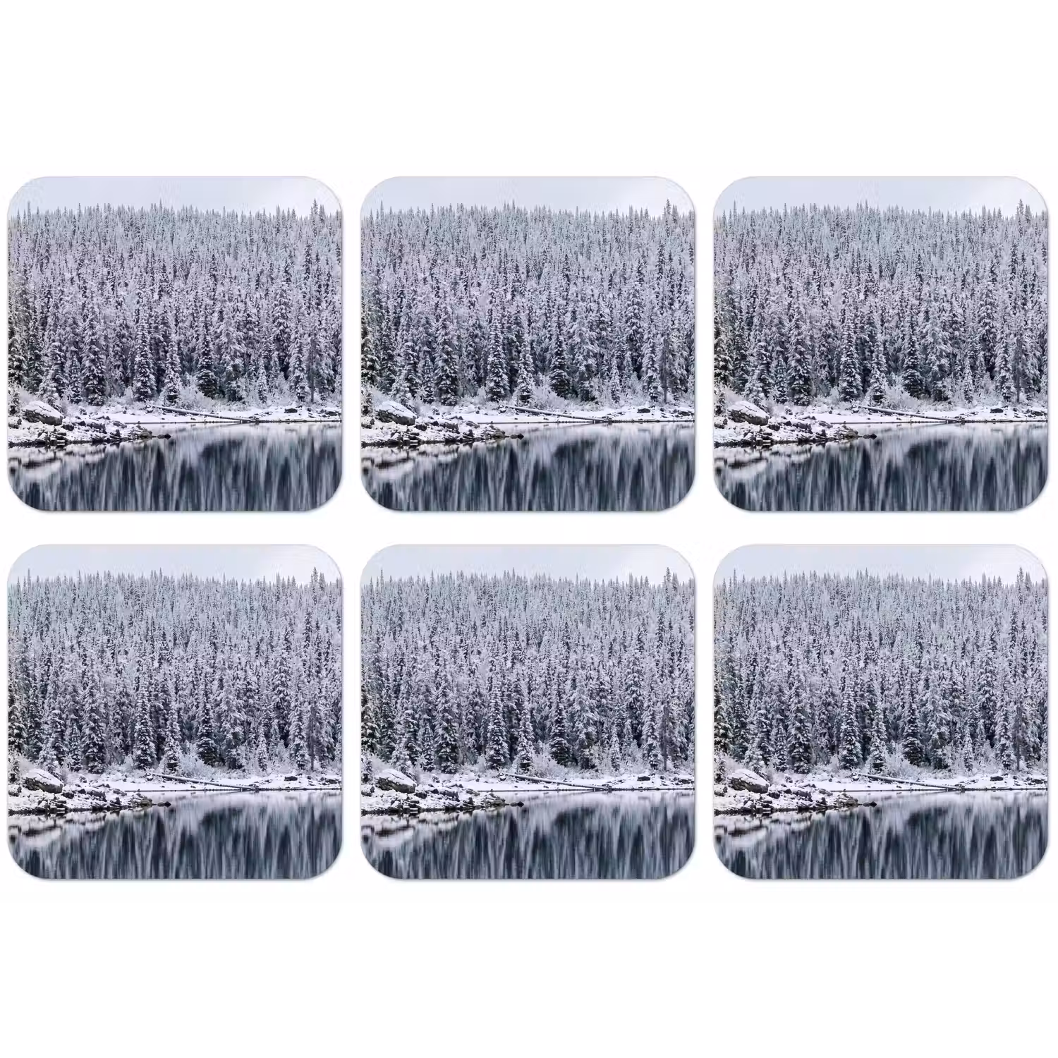 Bos - Reflectie - Meer - Winter - Serene onderzetter kurk middel -zkaufland3dotto