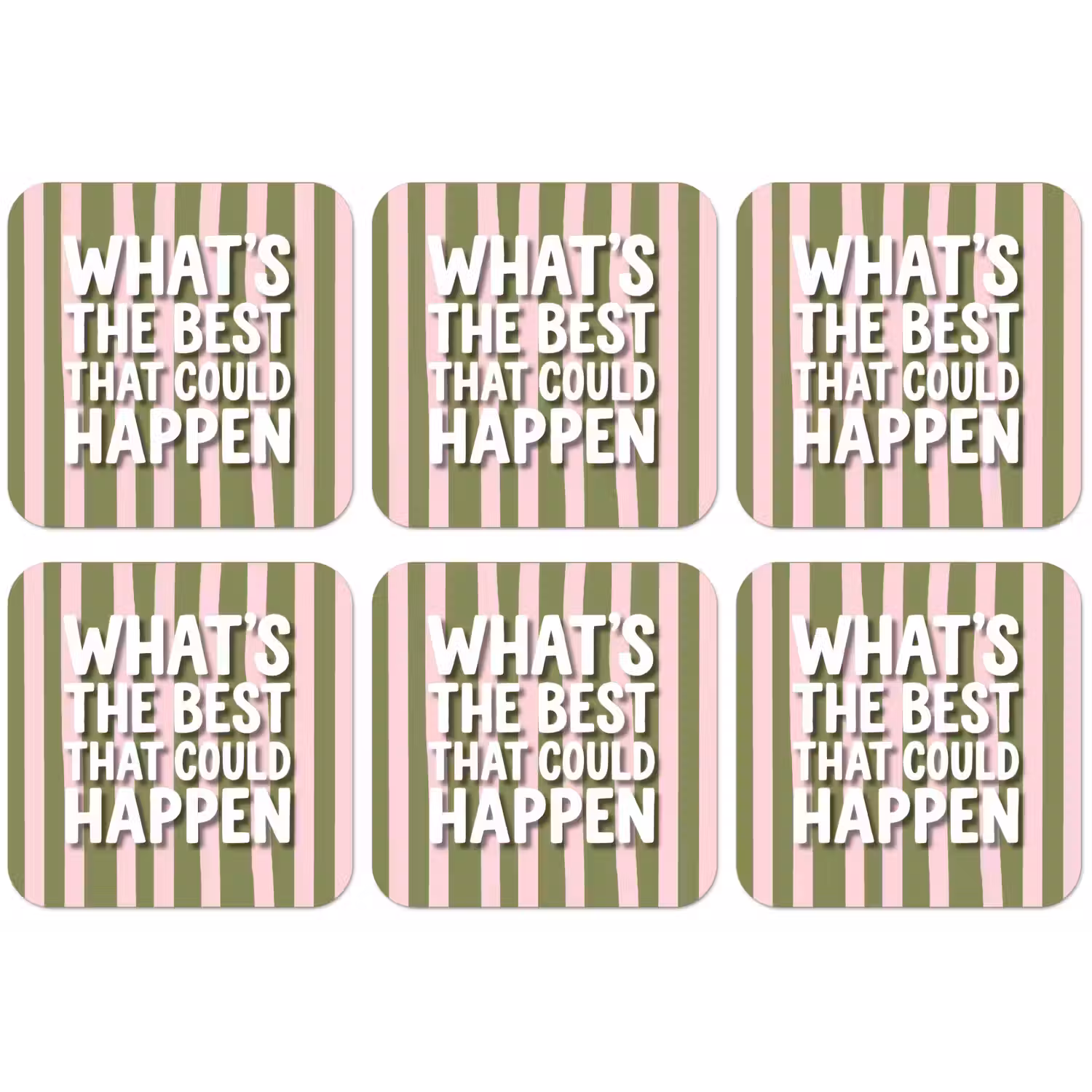 What's the best that could happen - Strepen - Groen - Roze onderzetter kurk middel -zkaufland3dotto