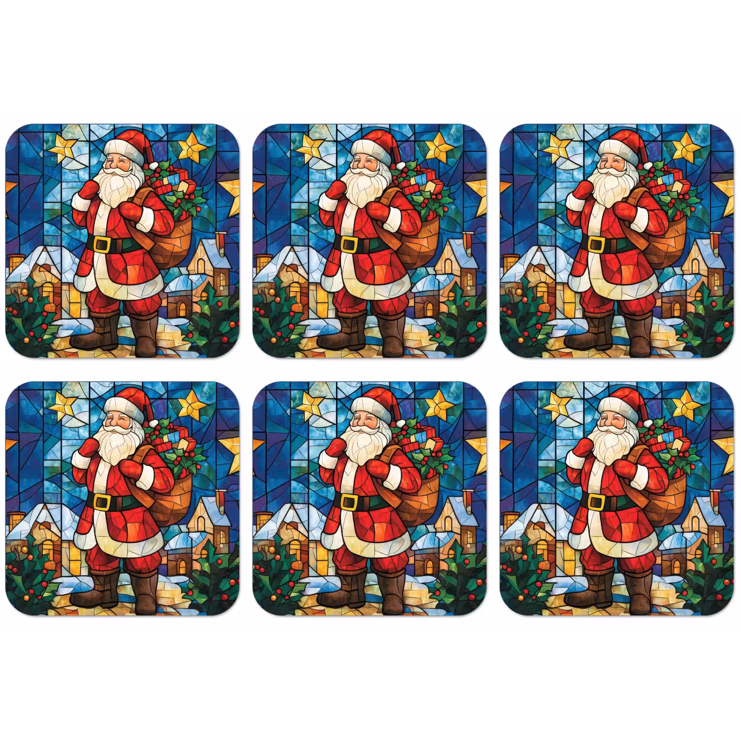 Kerstman - Glas - Kleurrijk onderzetter kurk middel -zkaufland3dotto