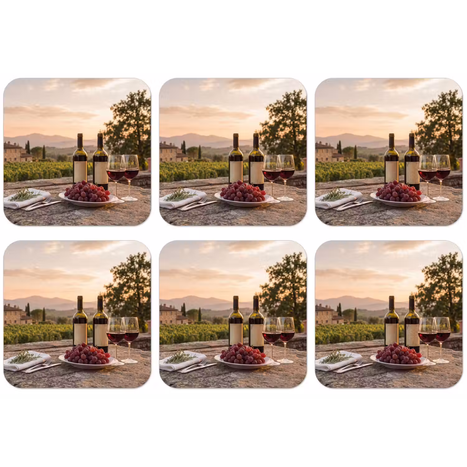 Wijn - Glazen - Druiven - Wijngaard onderzetter kurk middel -zkaufland3dotto